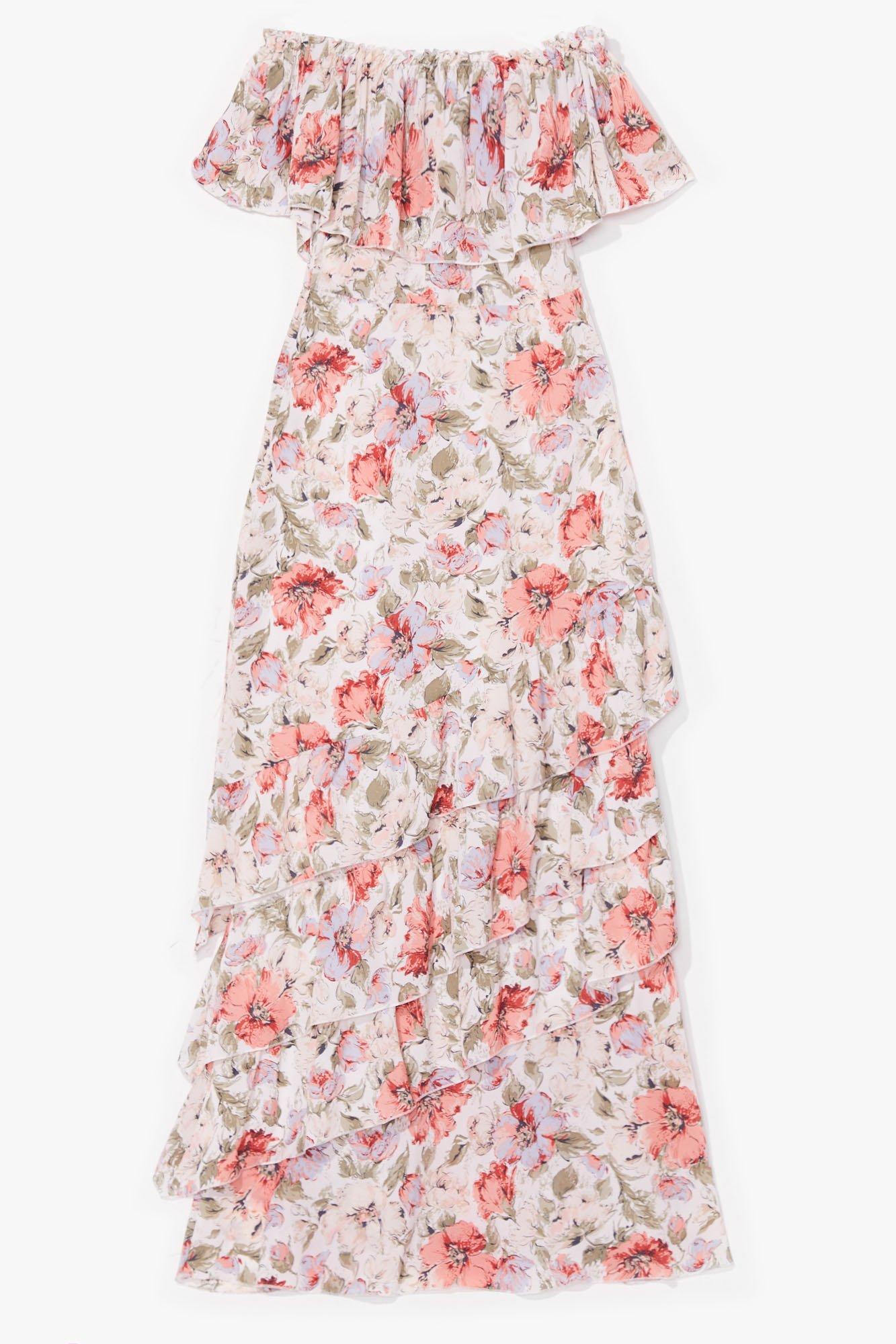 off the shoulder floral maxi