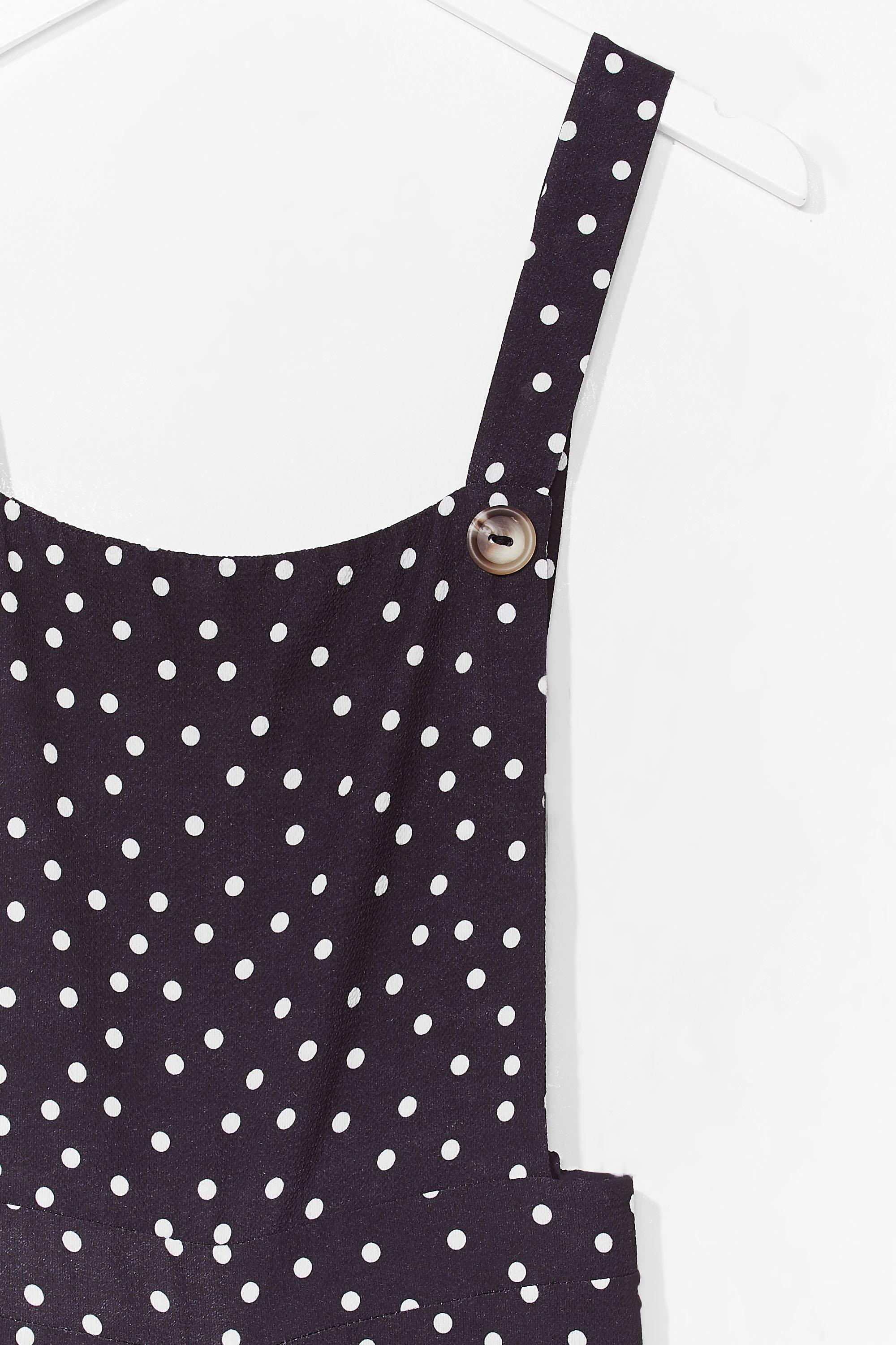 black and white polka dot dungarees