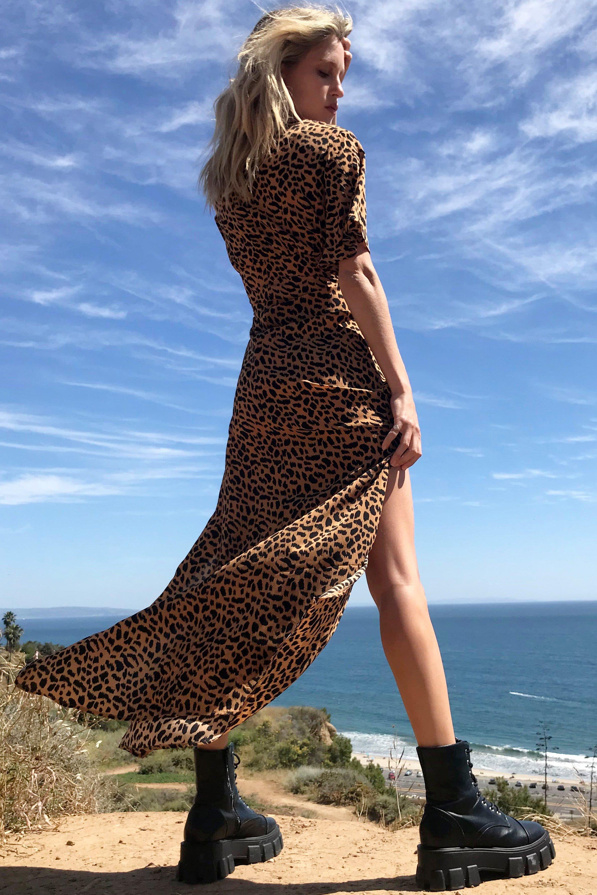 leopard print maxi dress with split