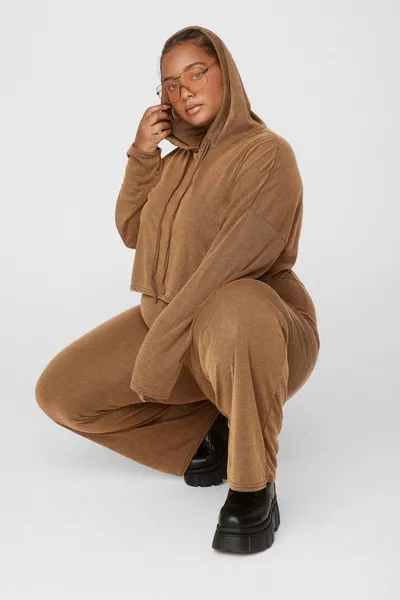 Plus Size Knitted Hoodie and Pants Lounge Set