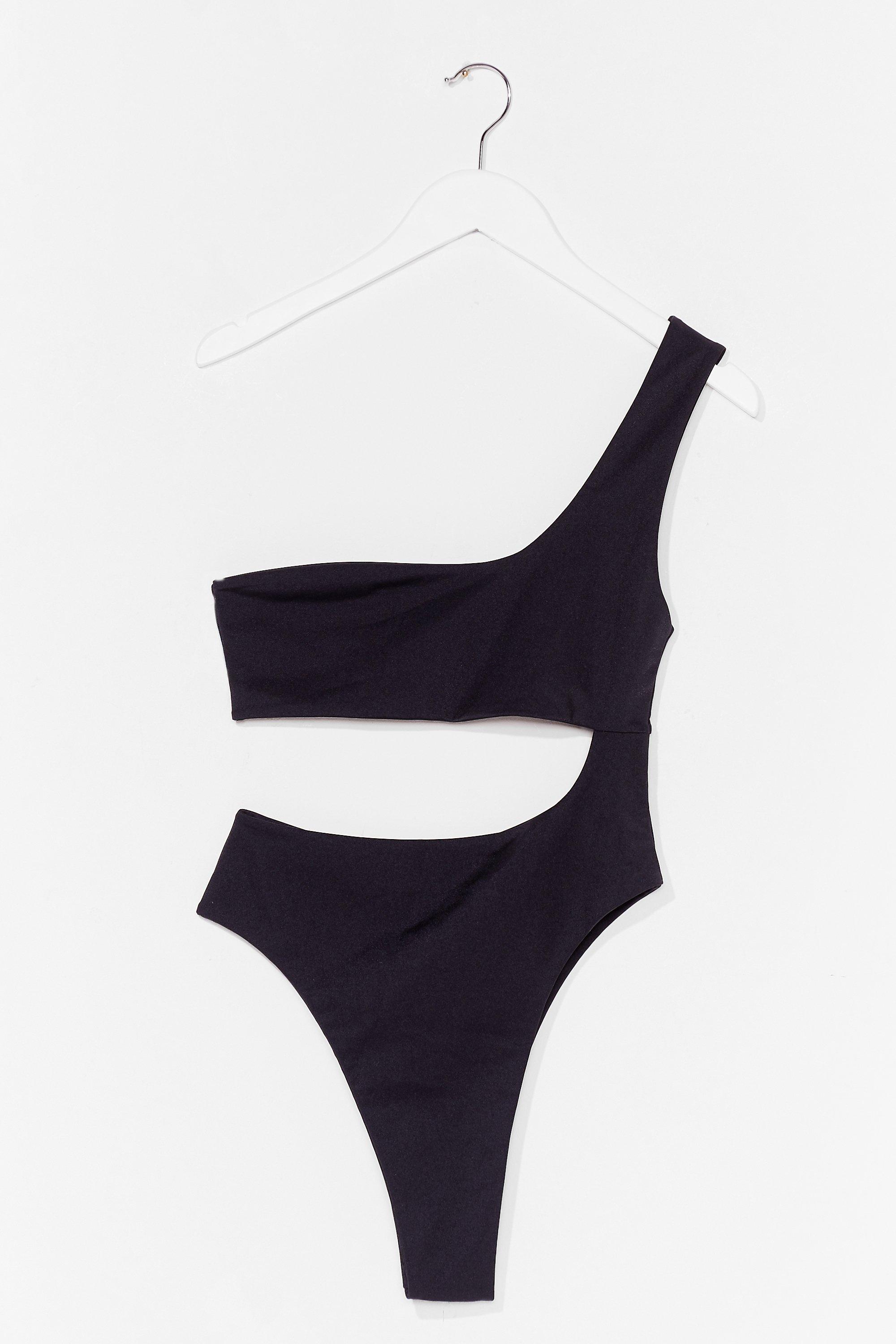 black one shoulder cut out swimsuit