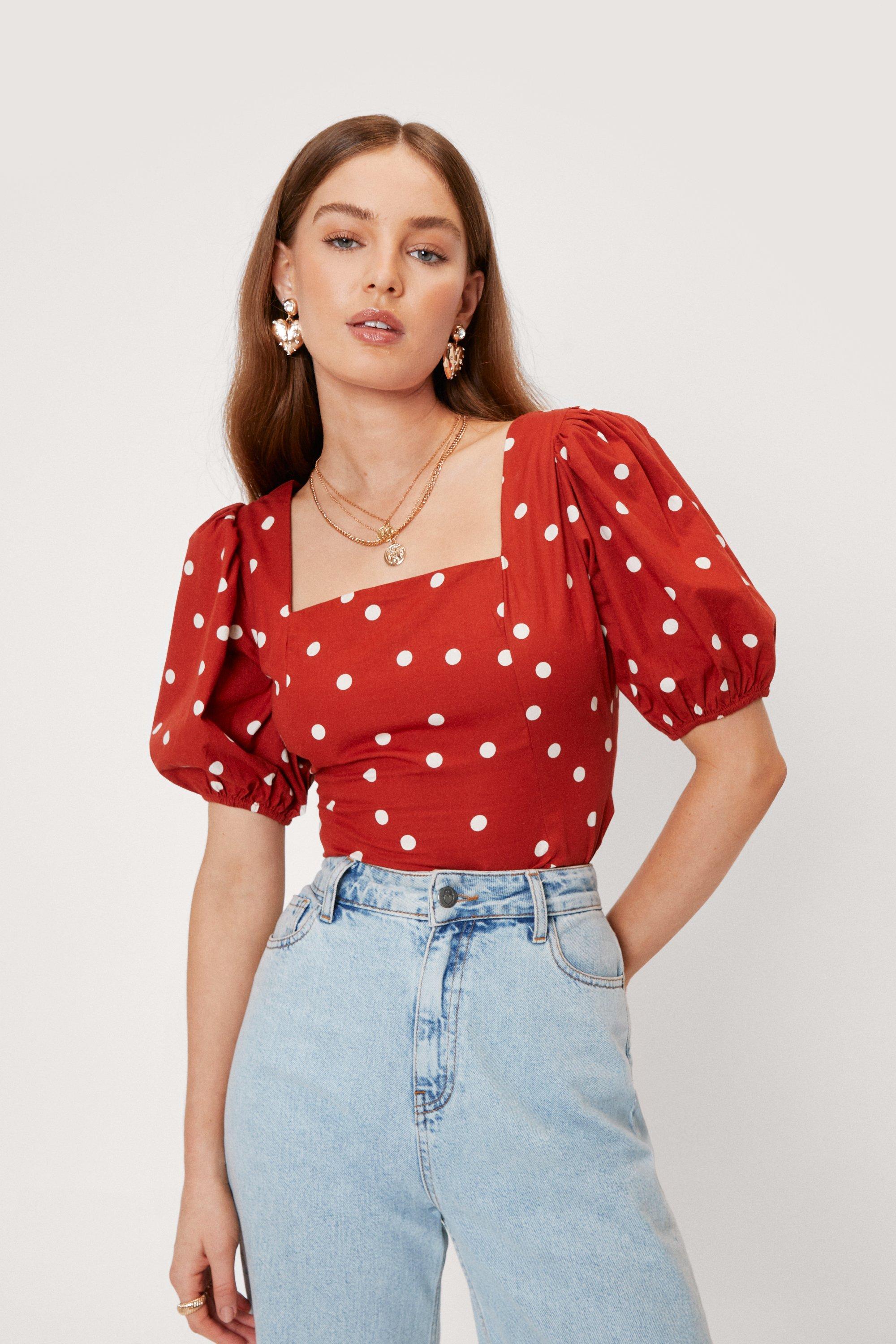 Blouse À Pois Et Manches Bouffantes Parle-Moi De Pois - Orange - Xs, Orange