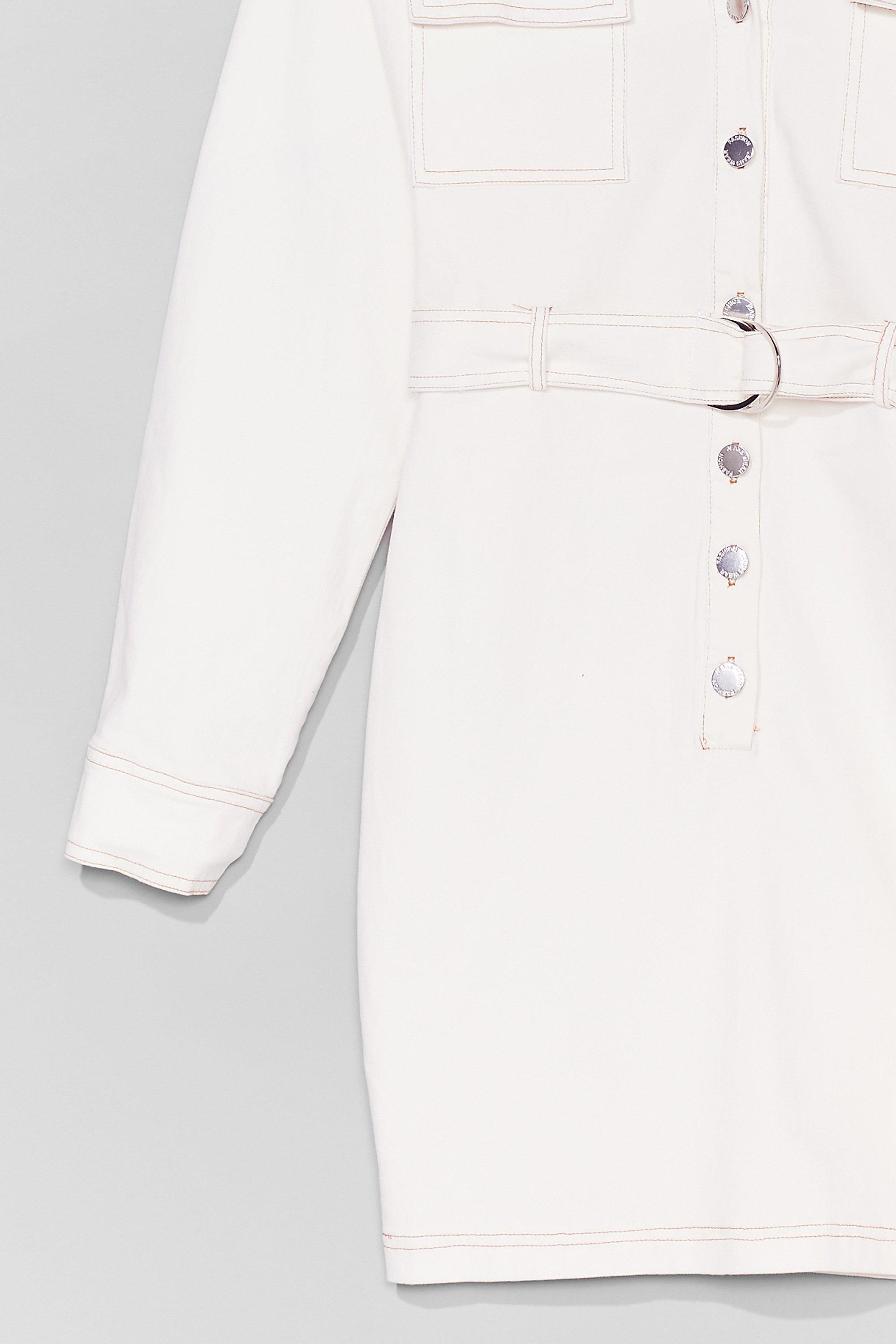 white denim belted dress