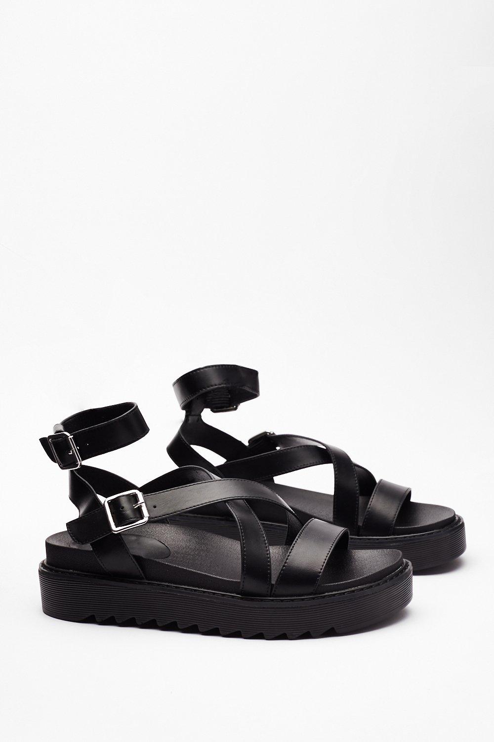 chunky black strappy sandals