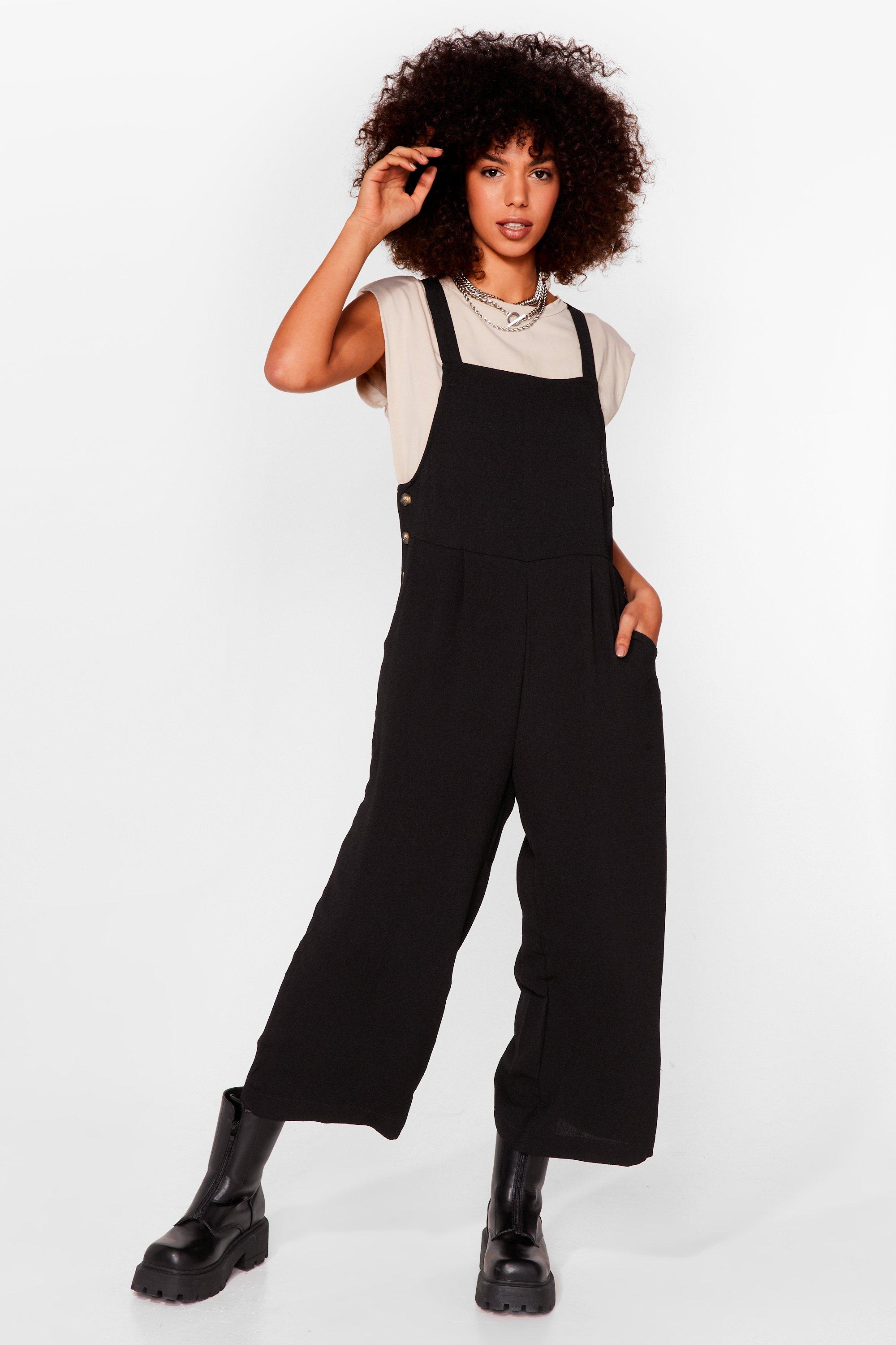 black wide leg overalls