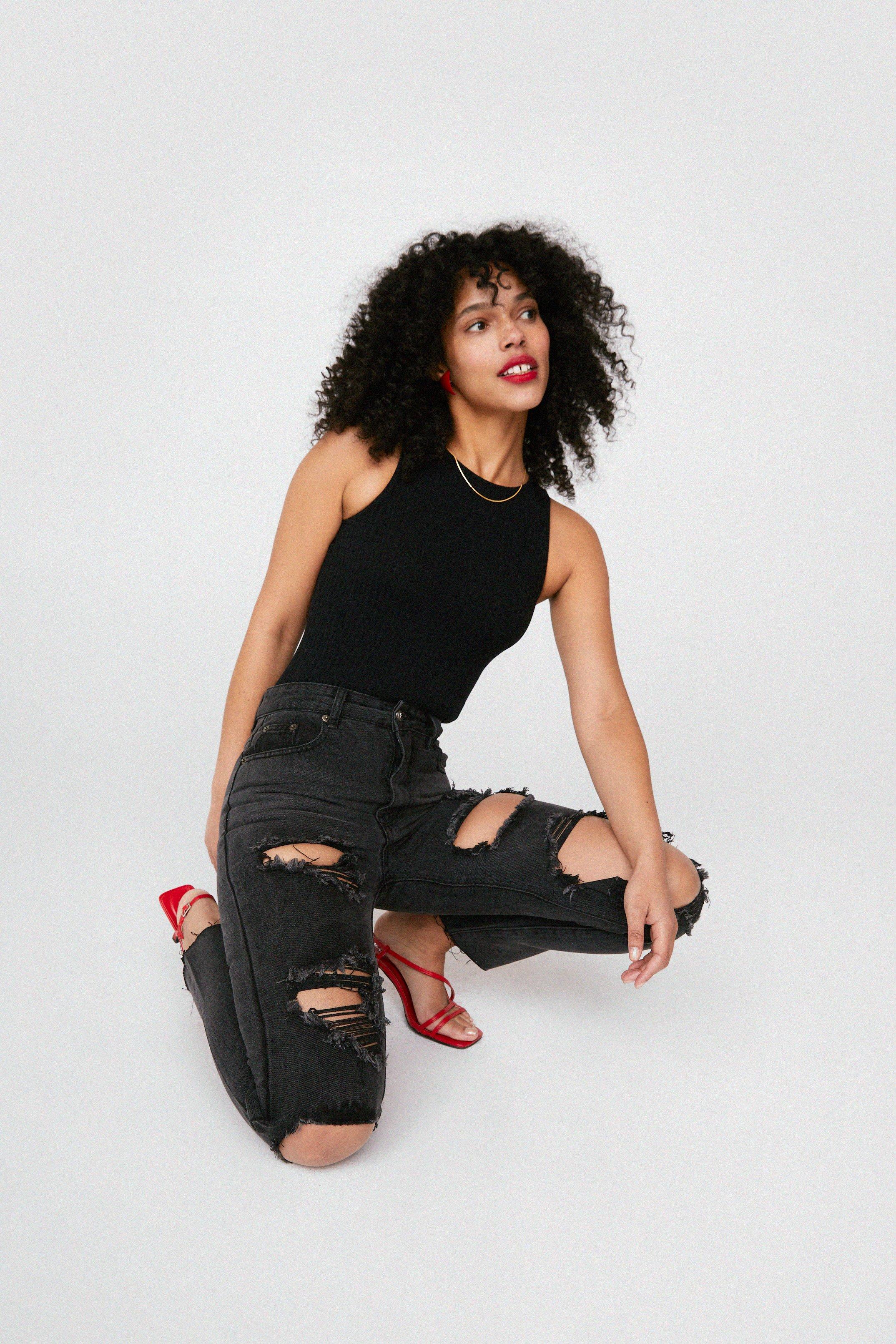 black distressed mom jeans womens
