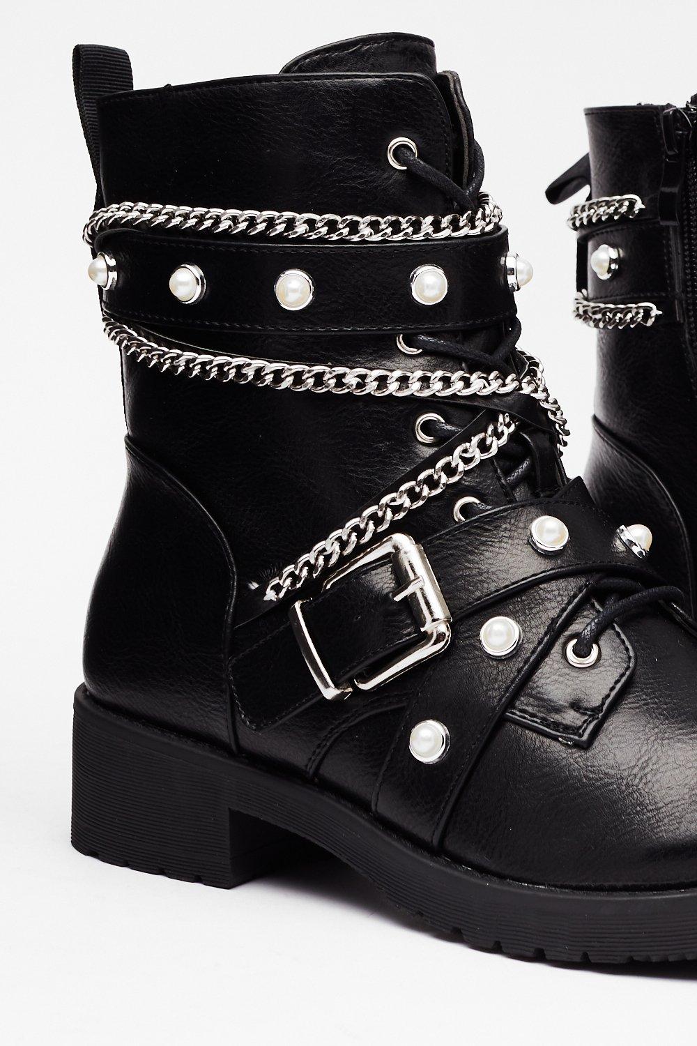 faux leather biker boots