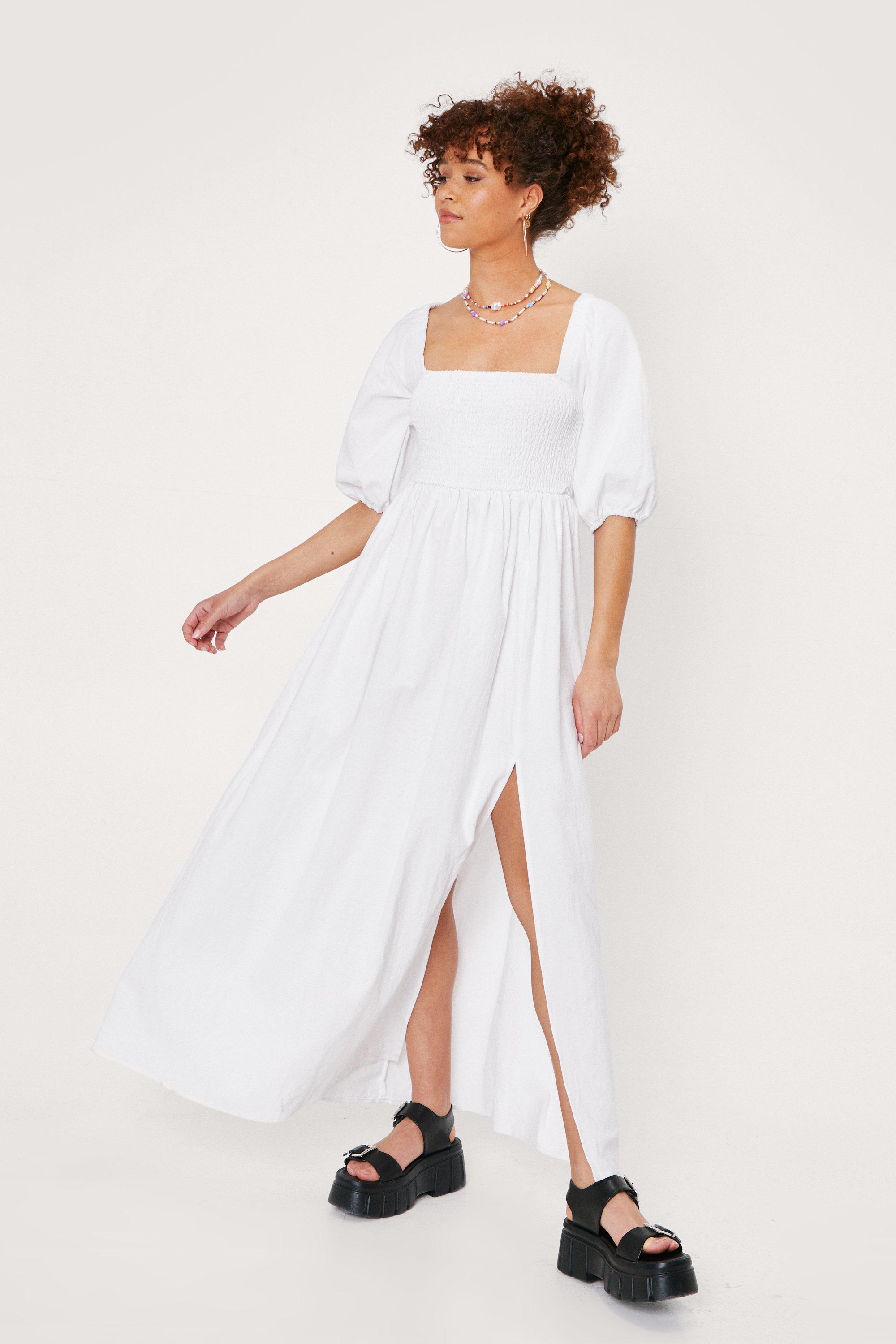 white puff sleeve maxi dress