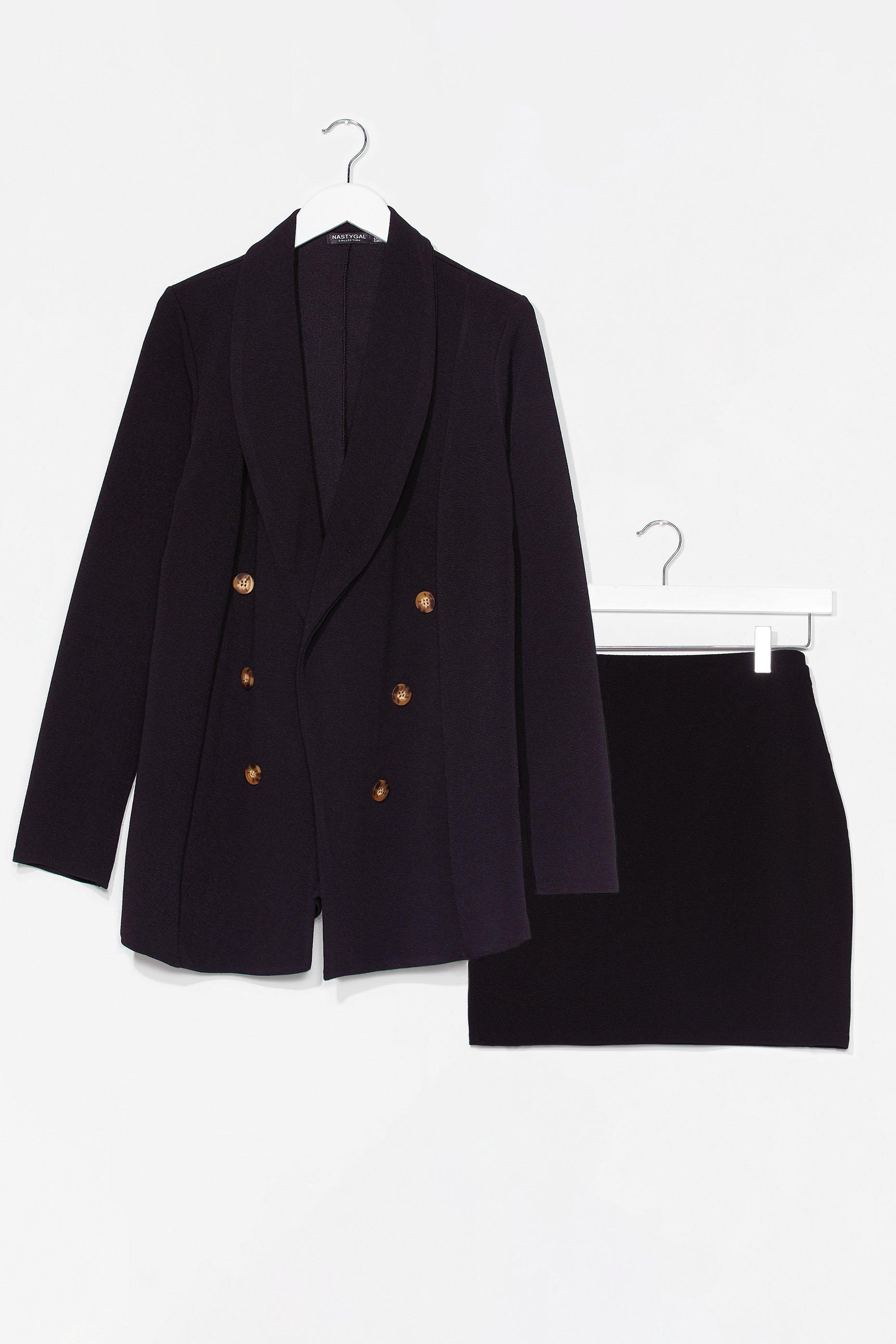 black blazer and skirt set