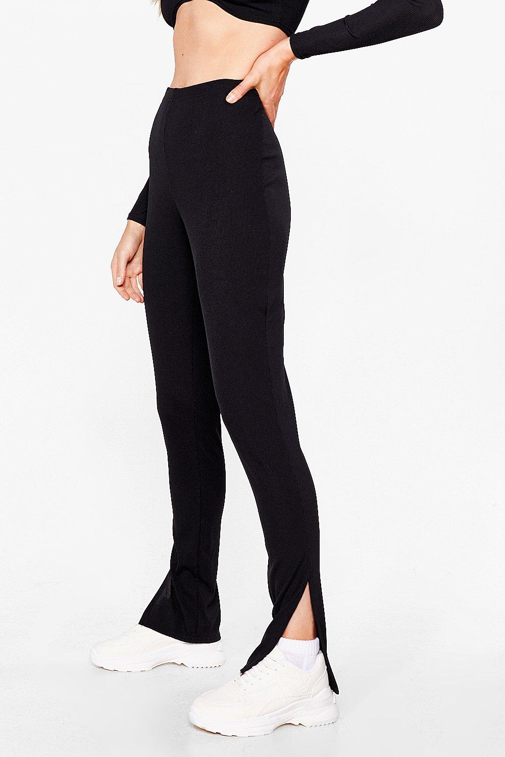 black split hem pants