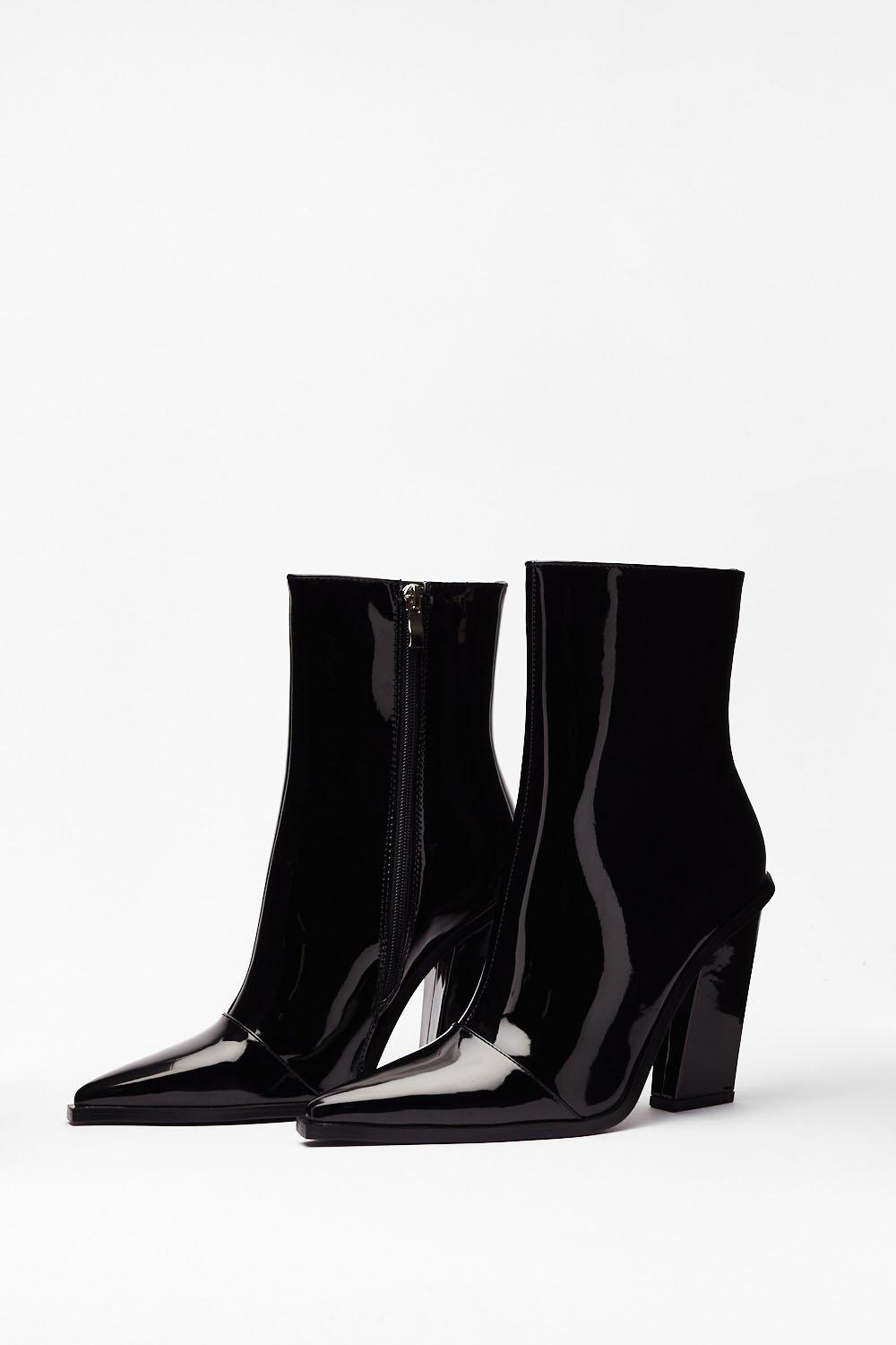 black patent pointed boots