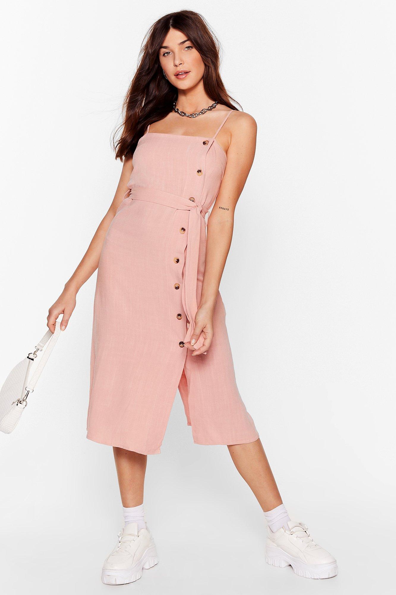 linen button midi dress