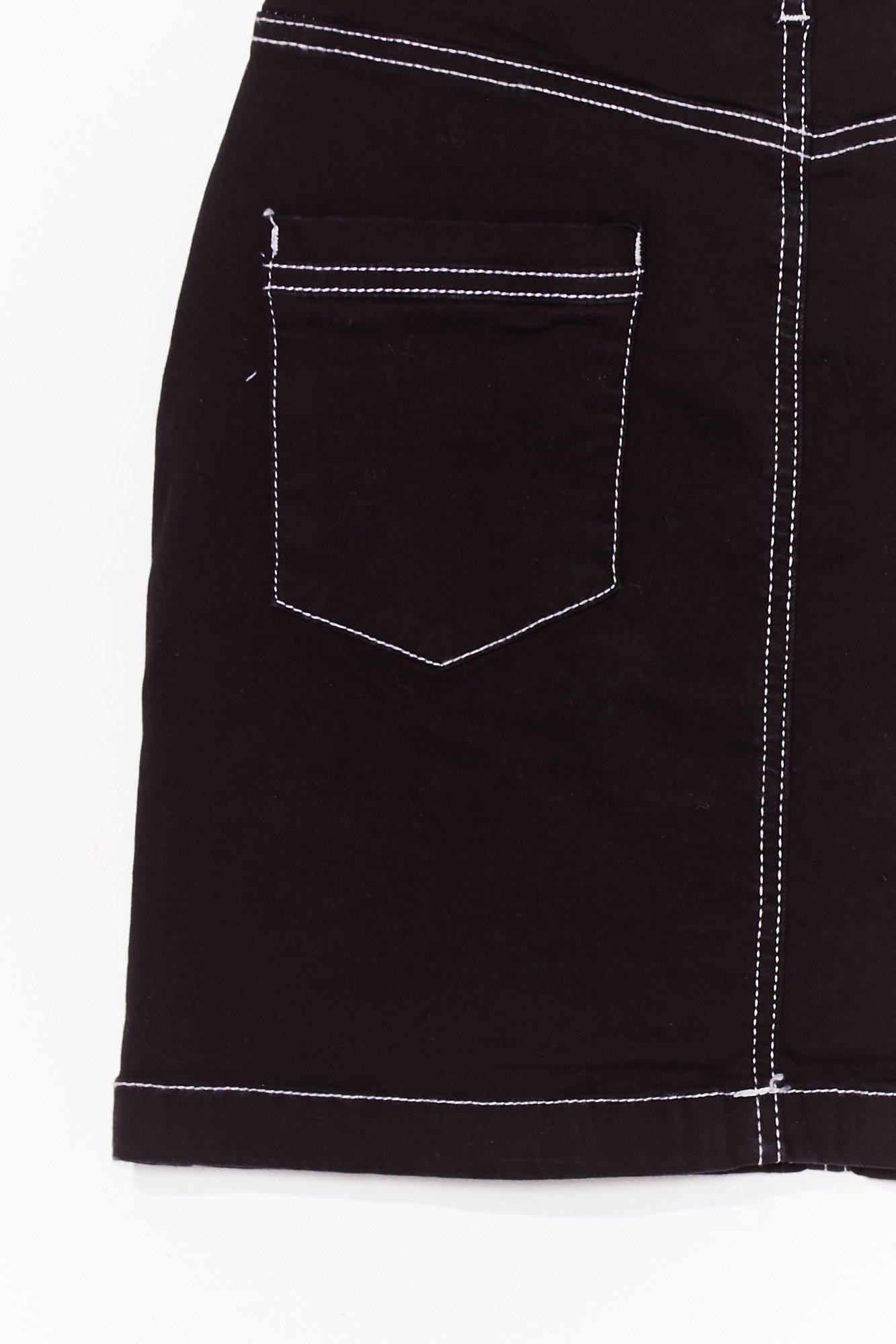 black contrast stitch denim skirt