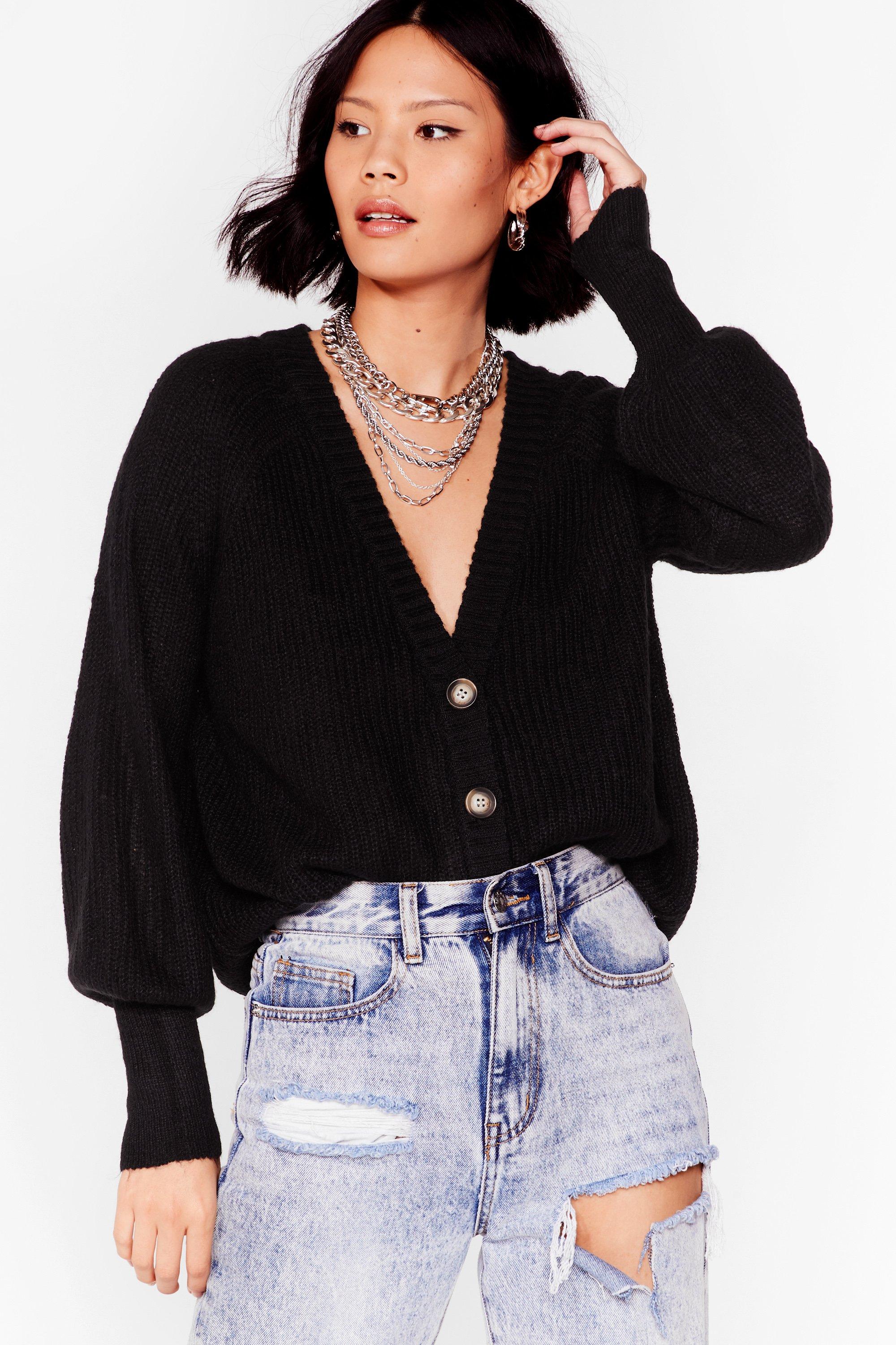 stone balloon sleeve knitted cardigan