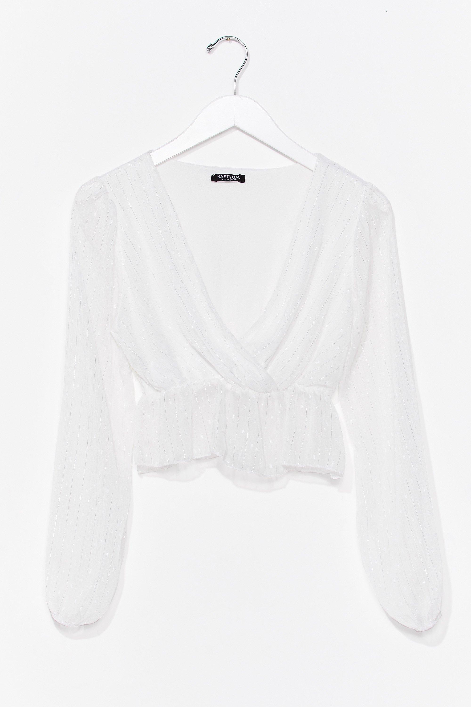 white long sleeve wrap top