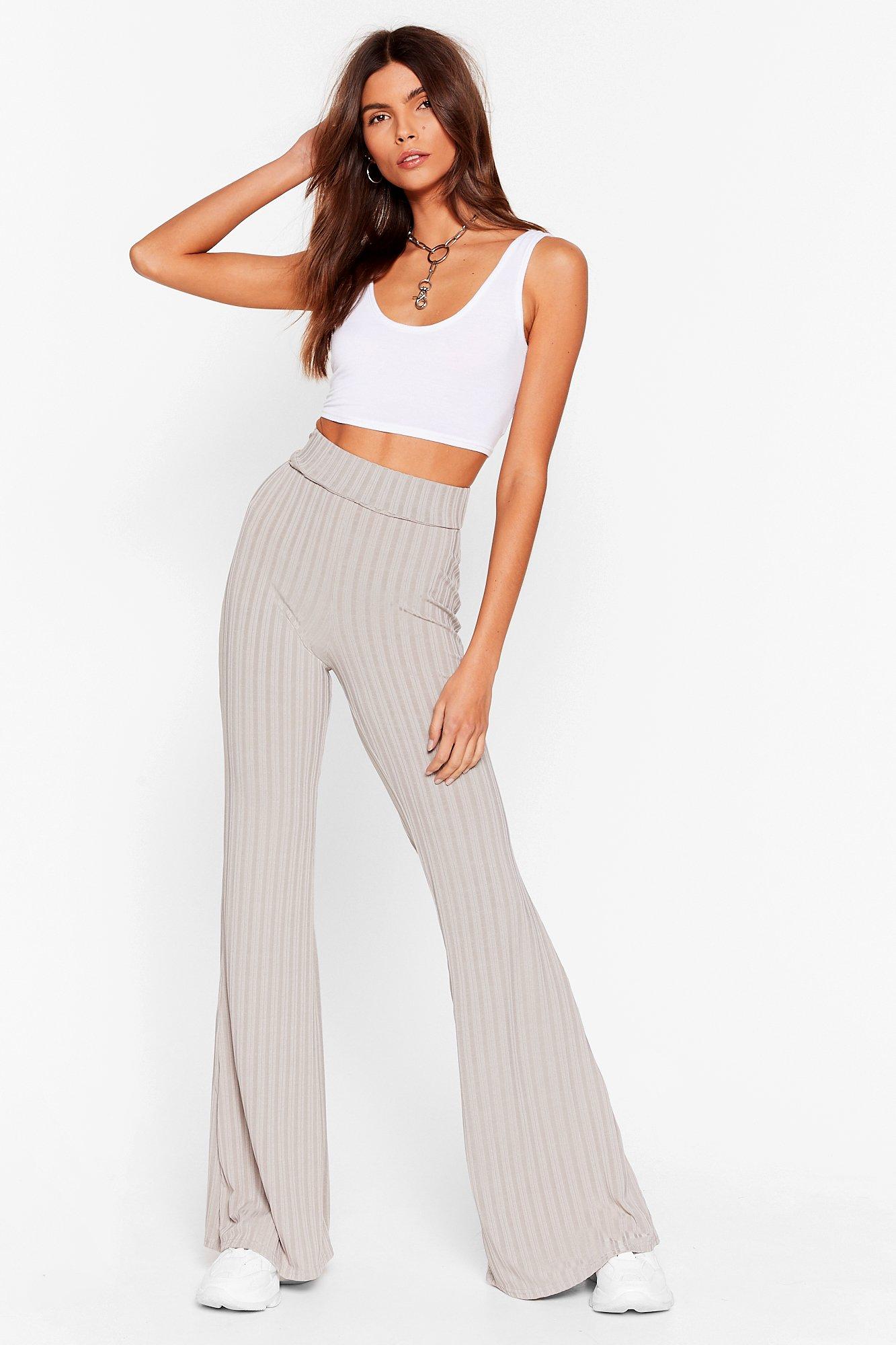 grey ribbed flare pants