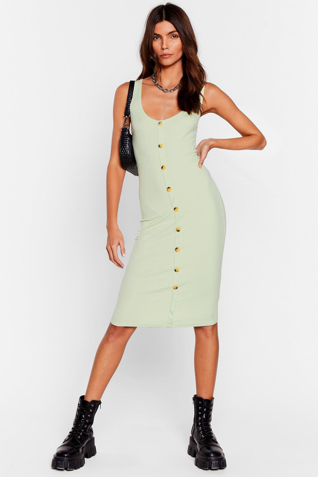 button down ribbed midi dress
