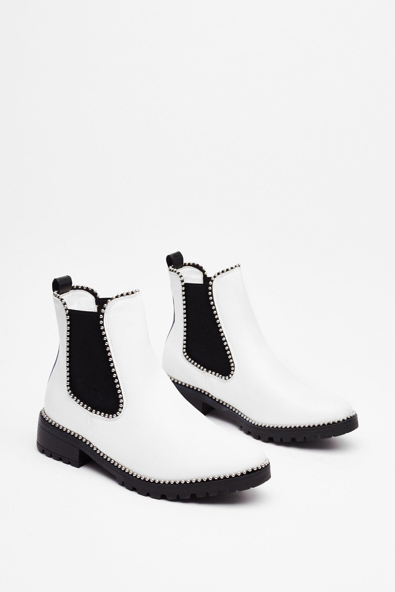white studded ankle boots