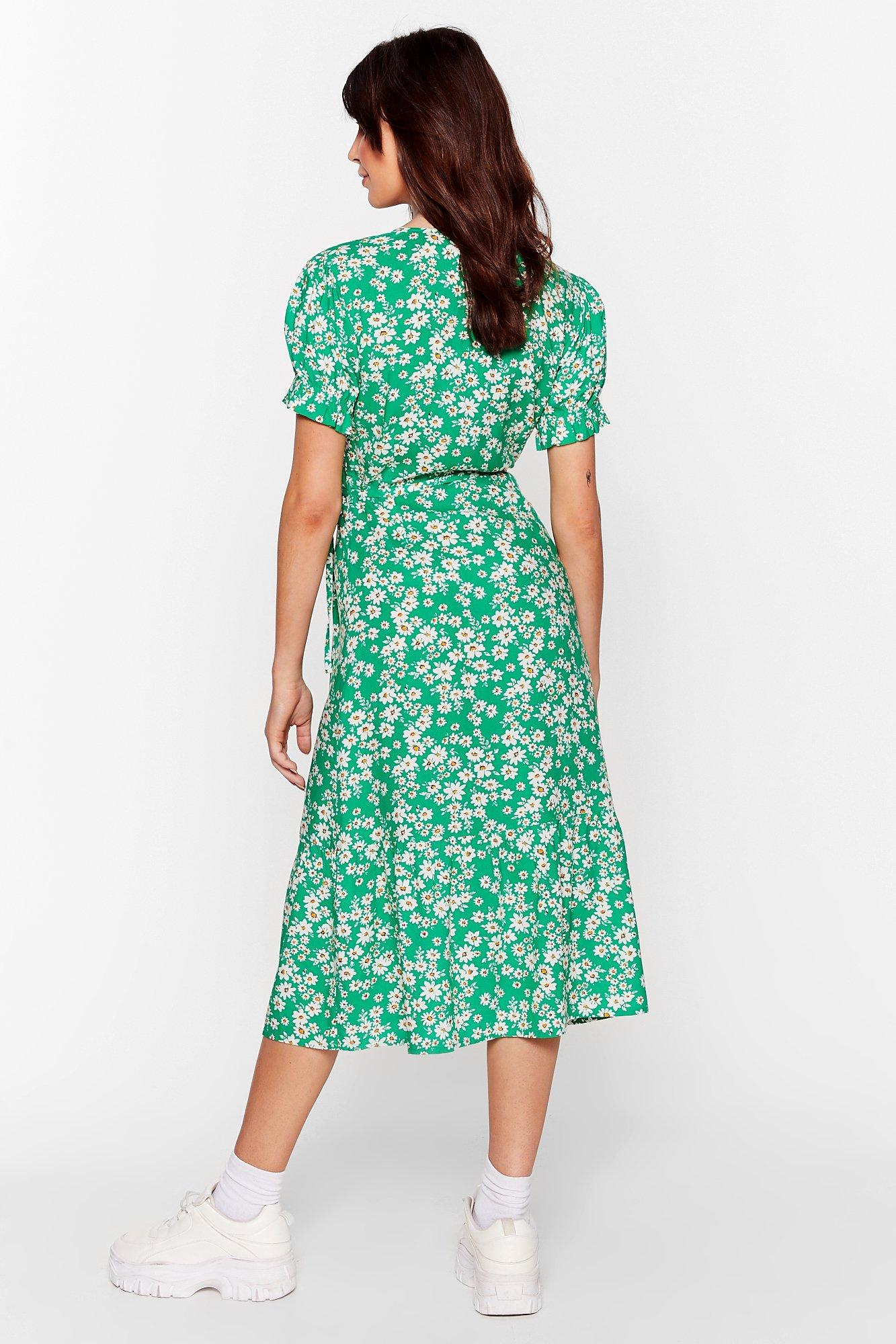 green floral midi dress with sleeves