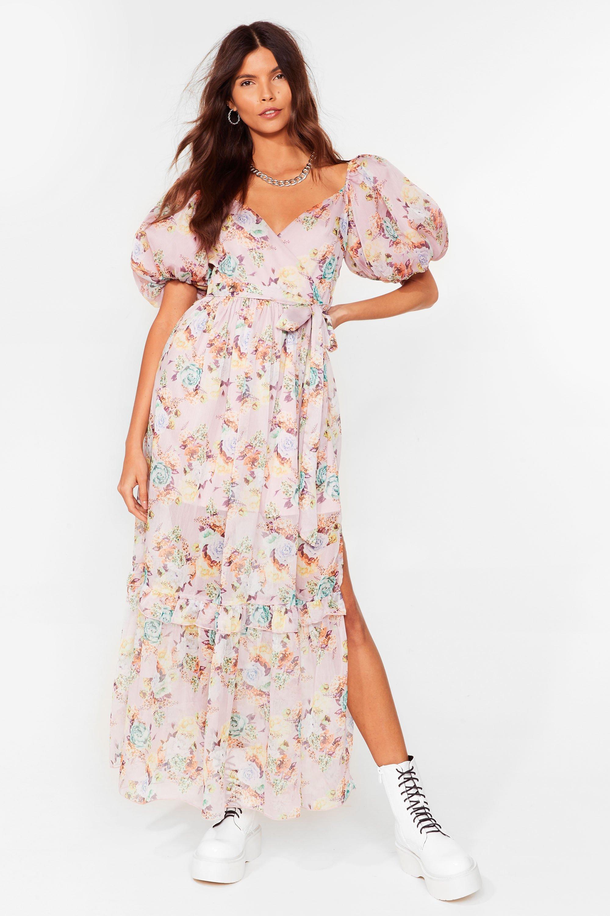 pink floaty dress with sleeves