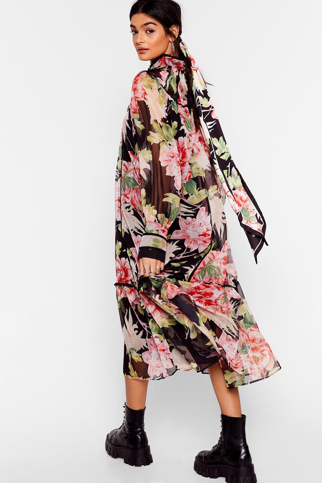 high neck floral dress