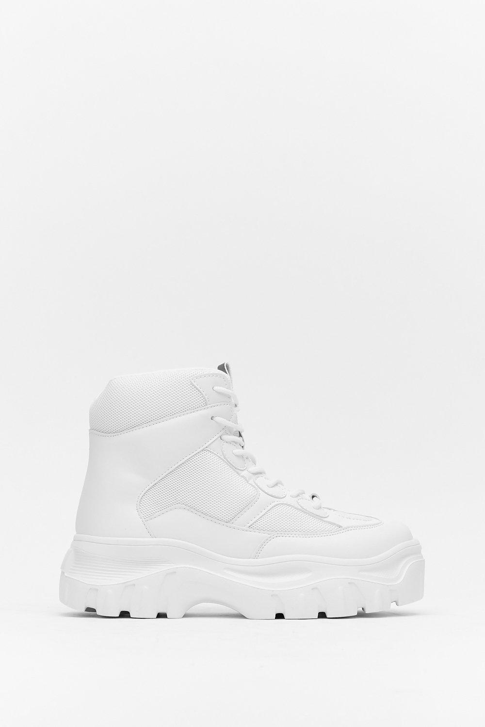 white chunky high top trainers