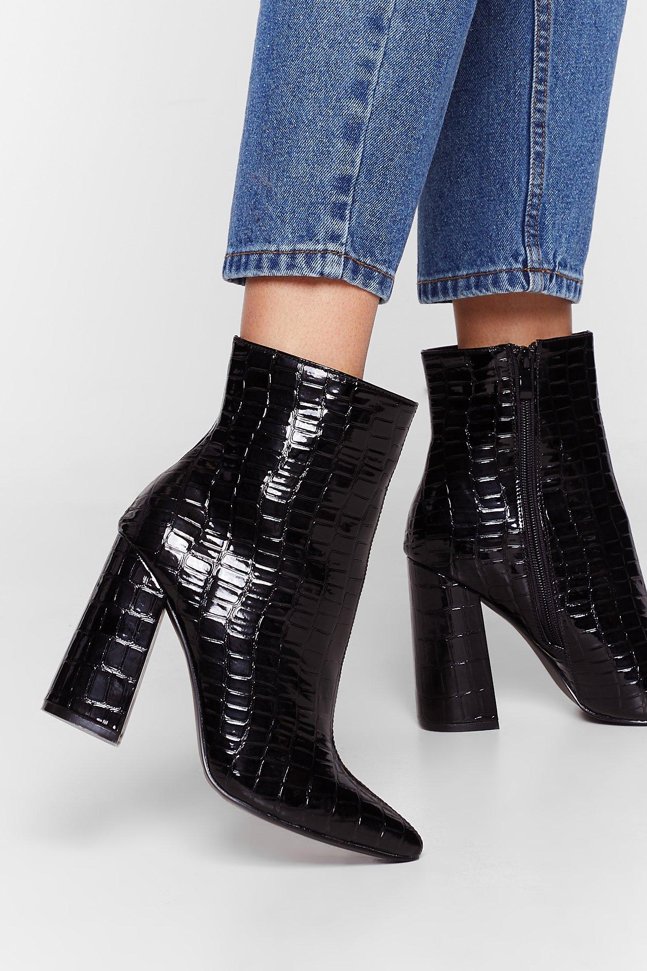 croc heeled ankle boots