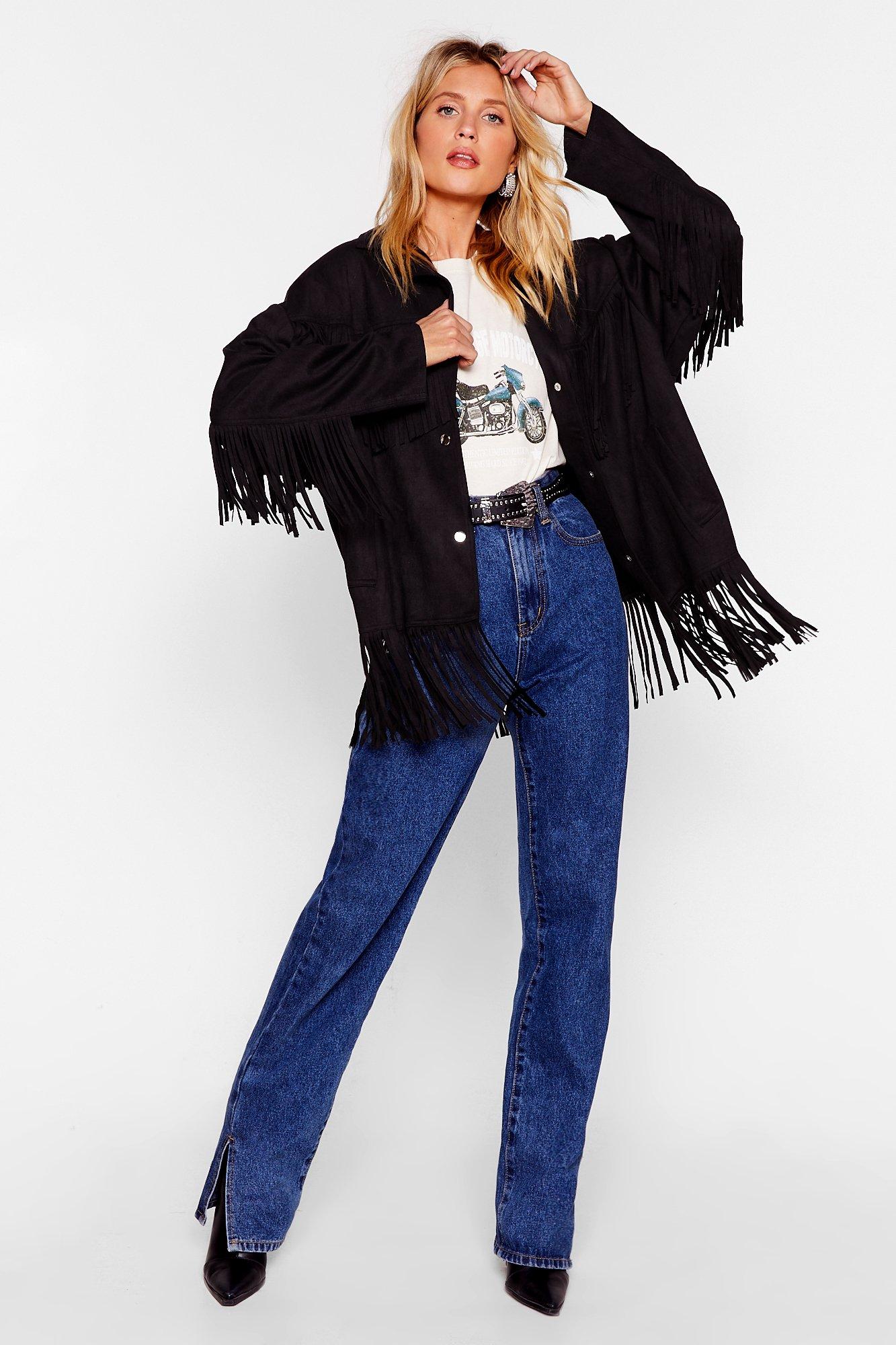 faux fringe jacket