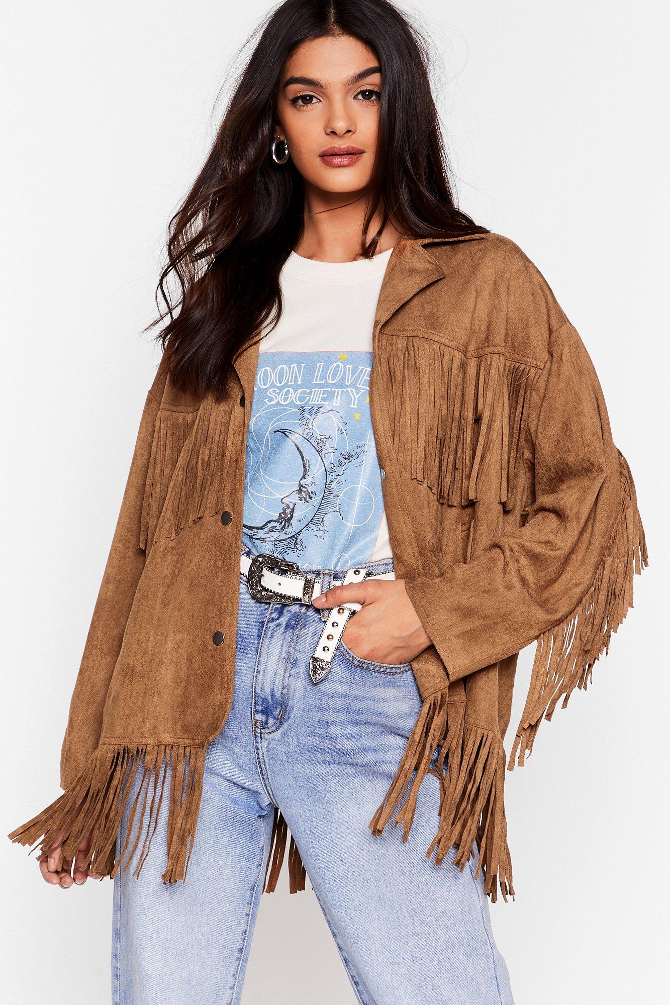 faux suede fringe cardigan