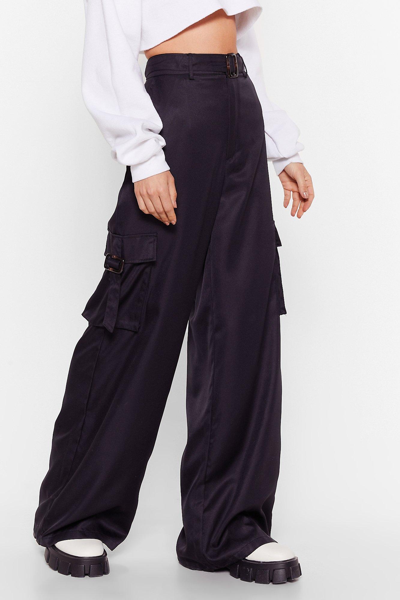 black satin utility trousers