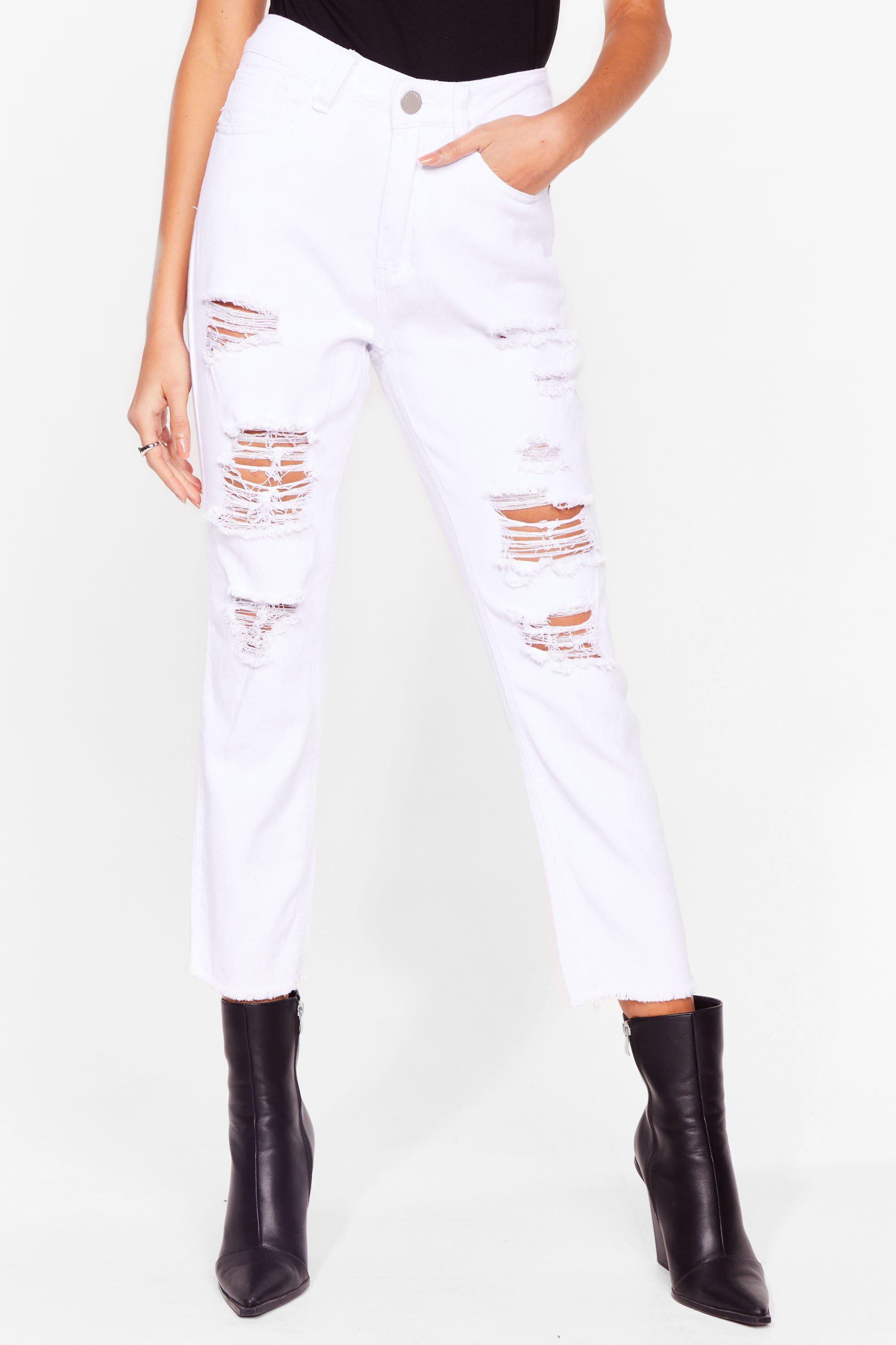 white distressed mom jeans