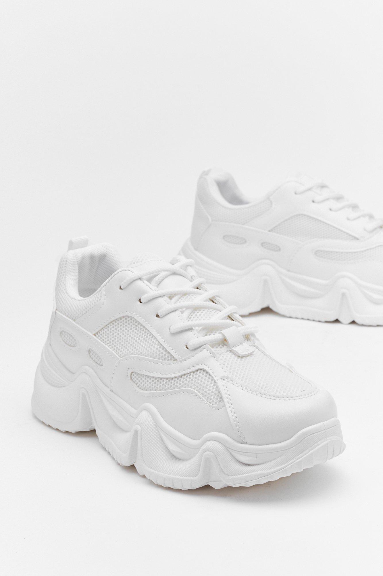 chunky white platform sneakers