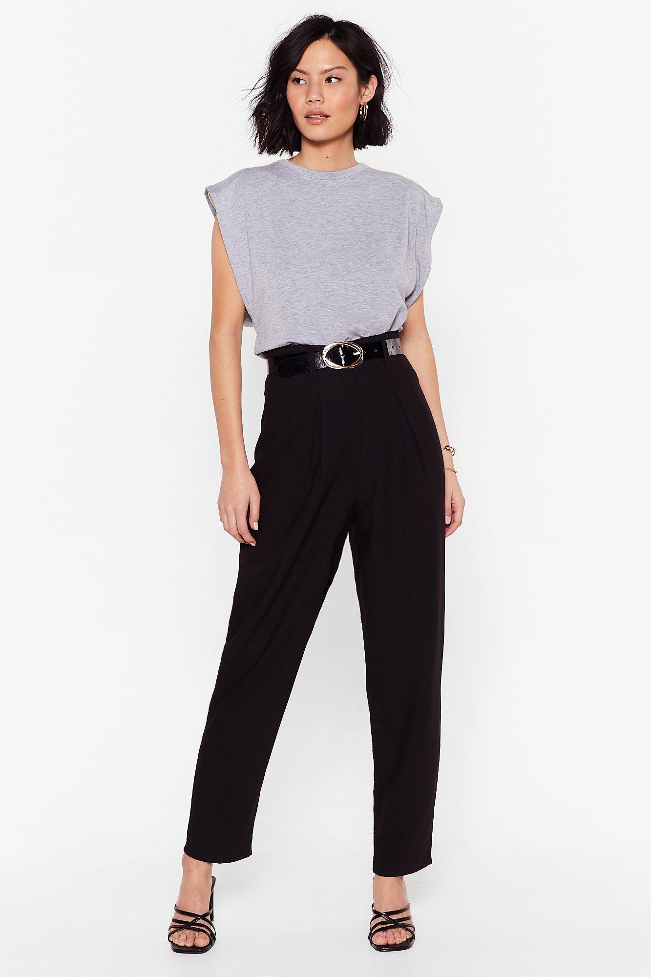 high waisted black tapered trousers