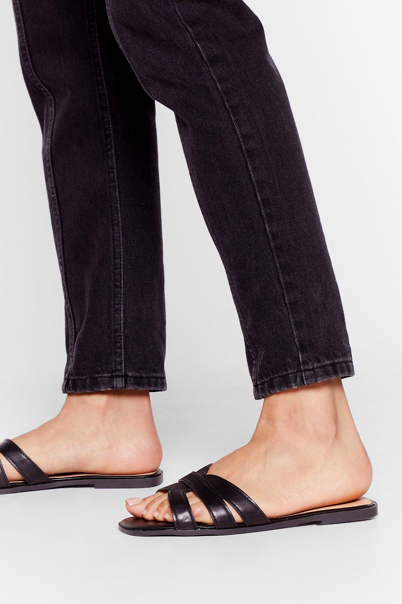 black strappy flat sandals