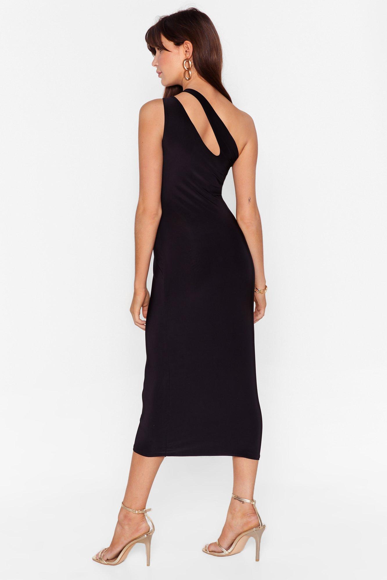 Black disco slinky one shoulder 2024 midi dress