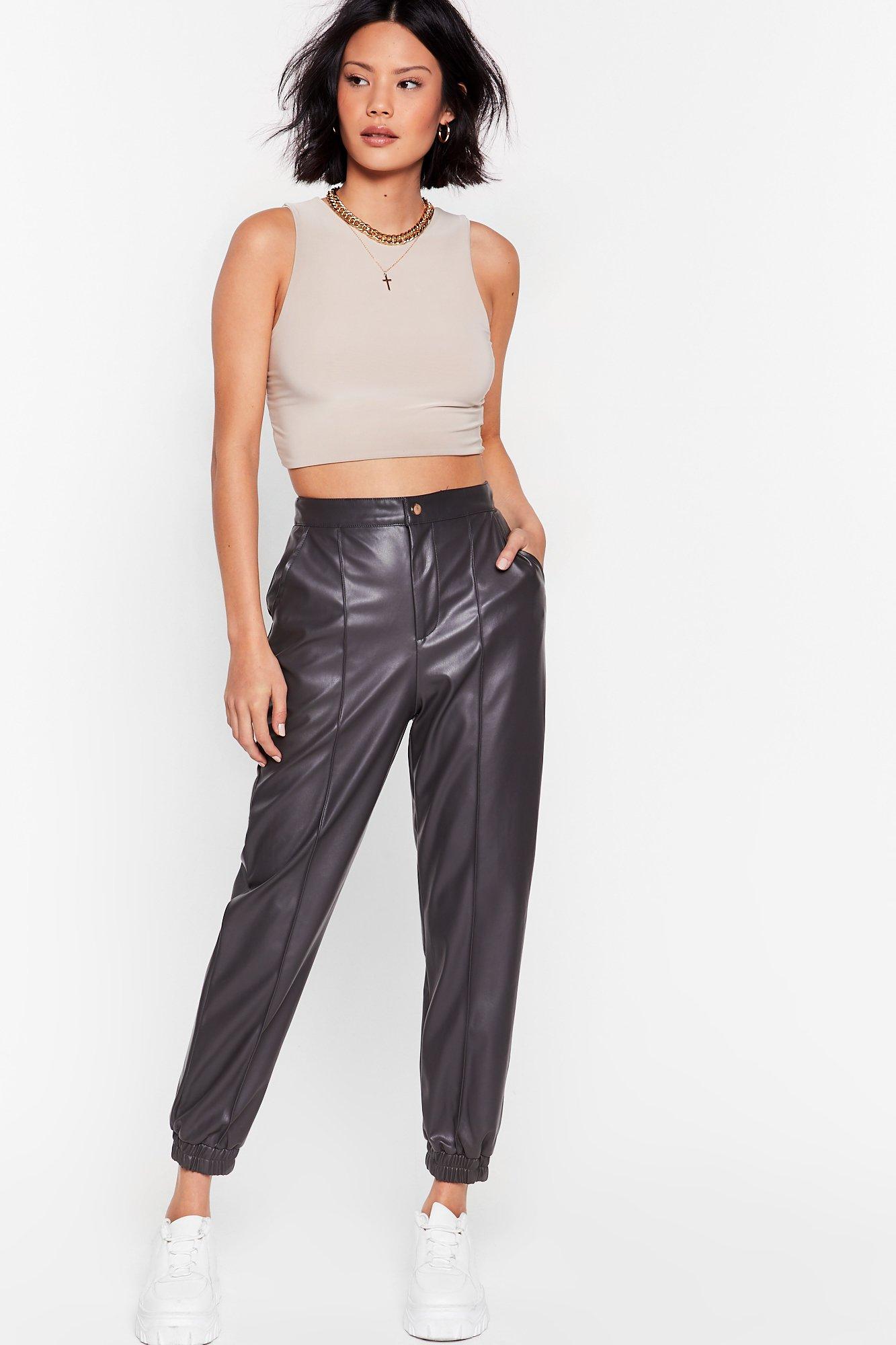 high waisted leather joggers