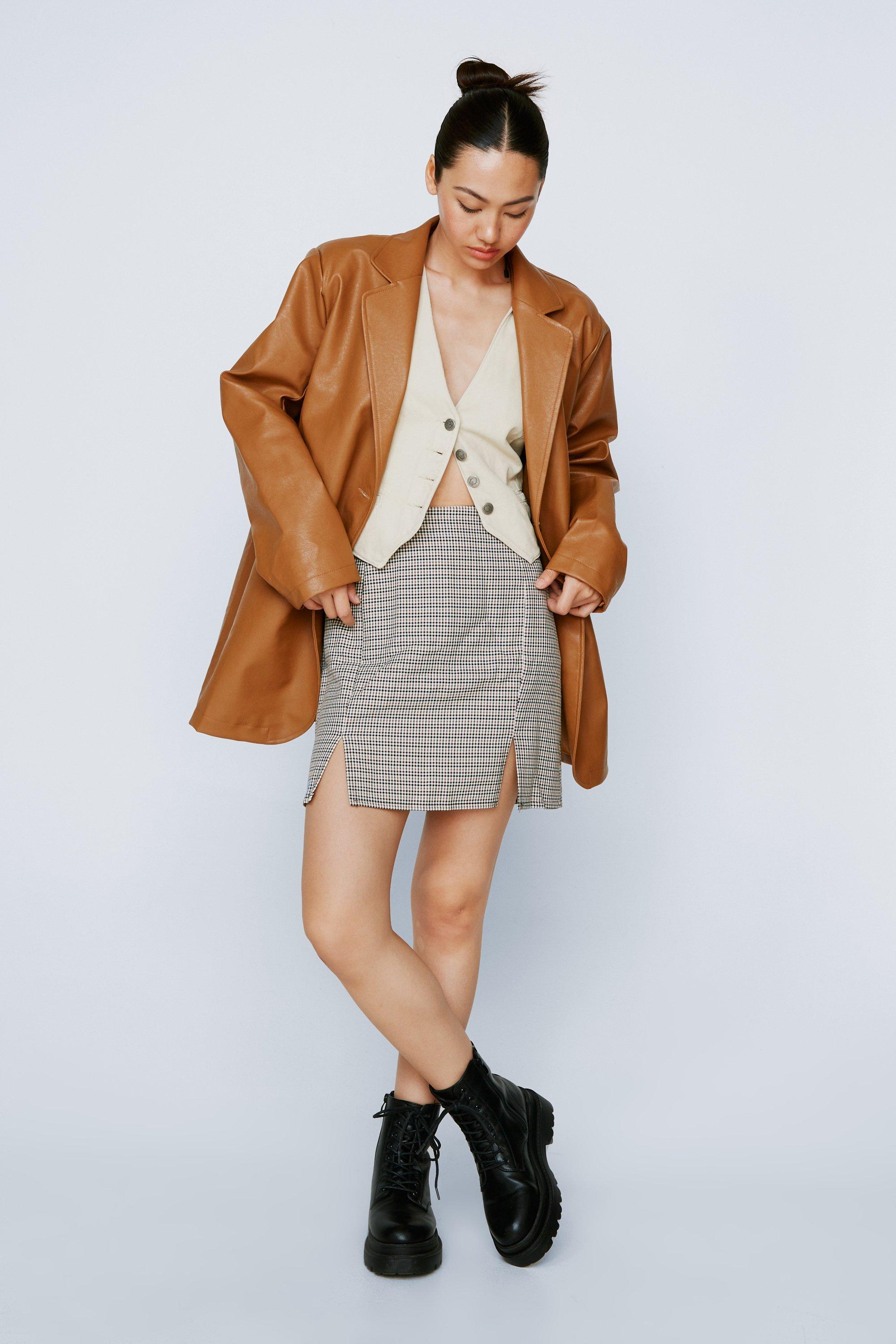 Blazer Mi-Long En Similicuir - Beige - 34, Beige