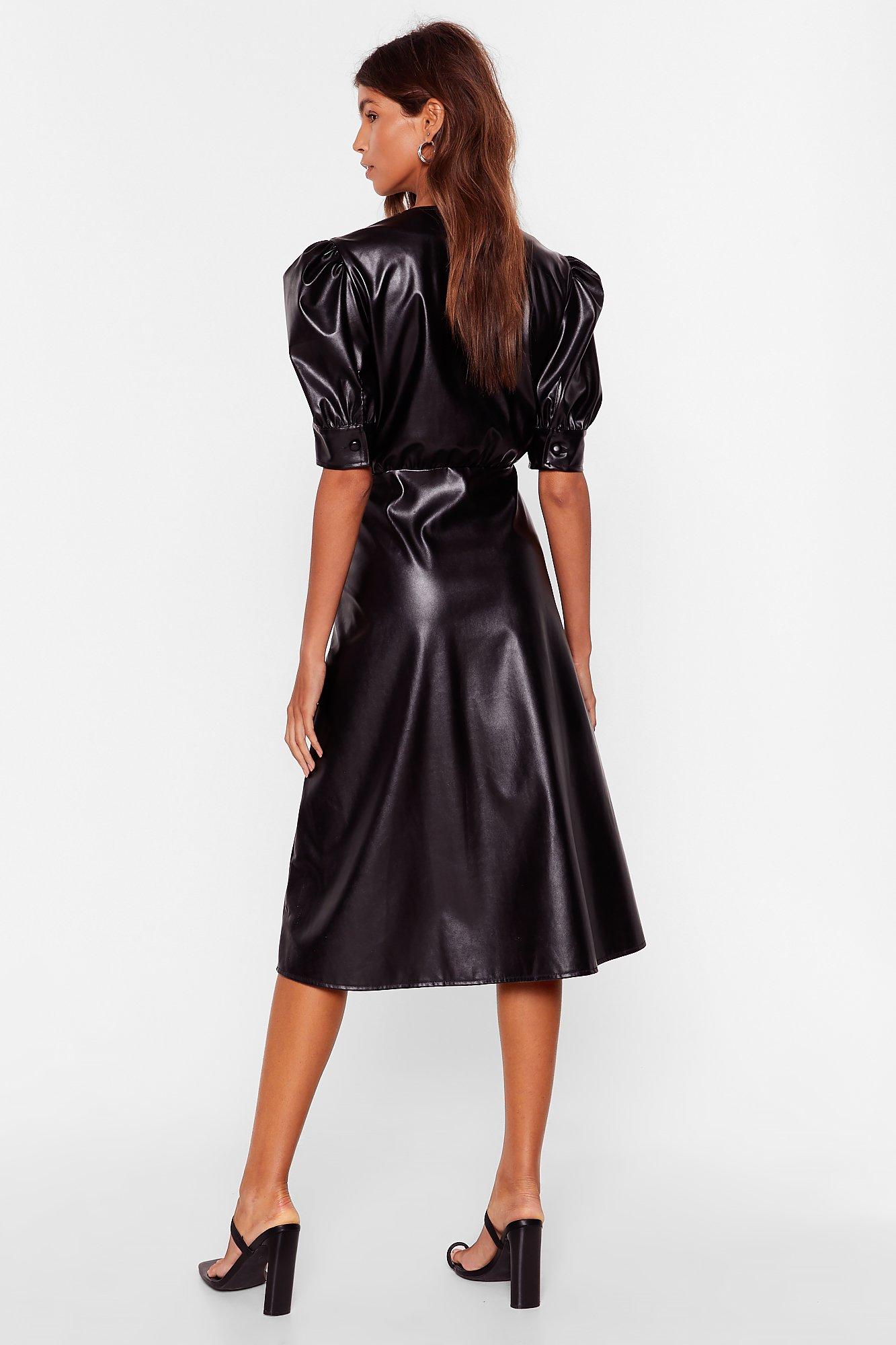 black leather midi dress