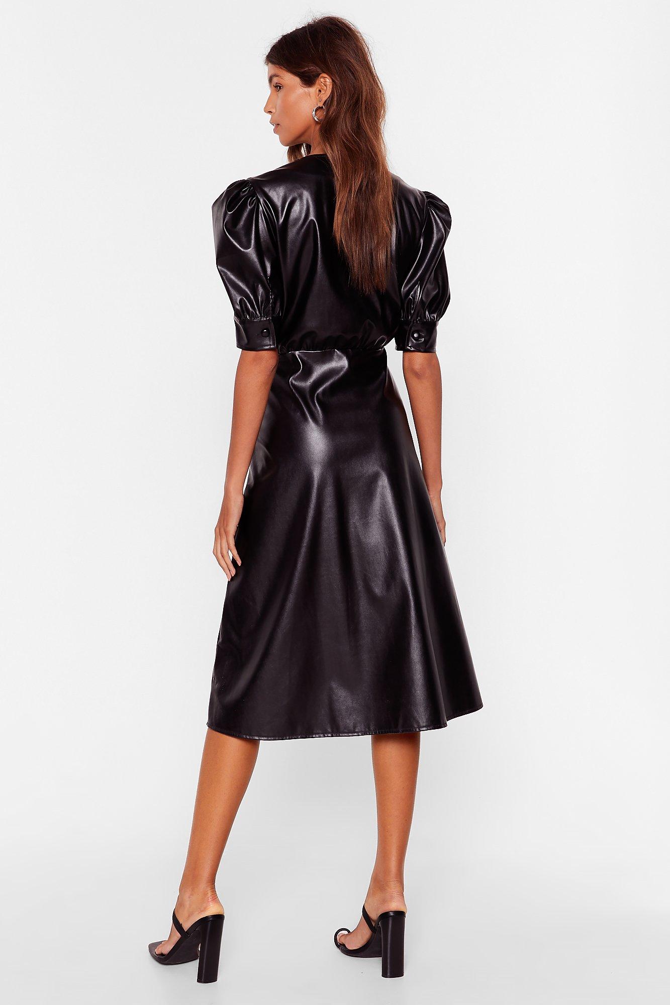 leather midi dress with sleeves