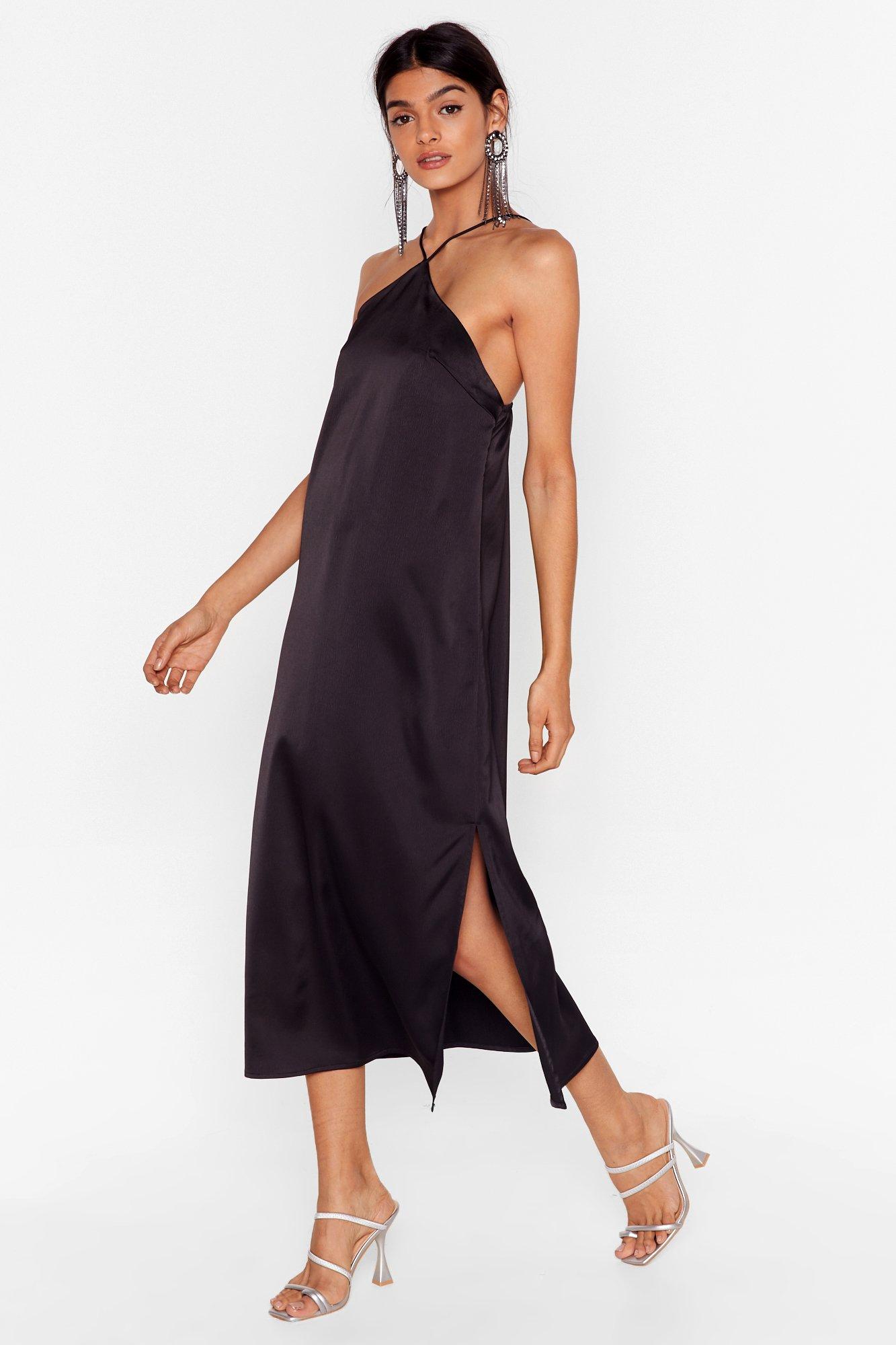 black halter dress midi