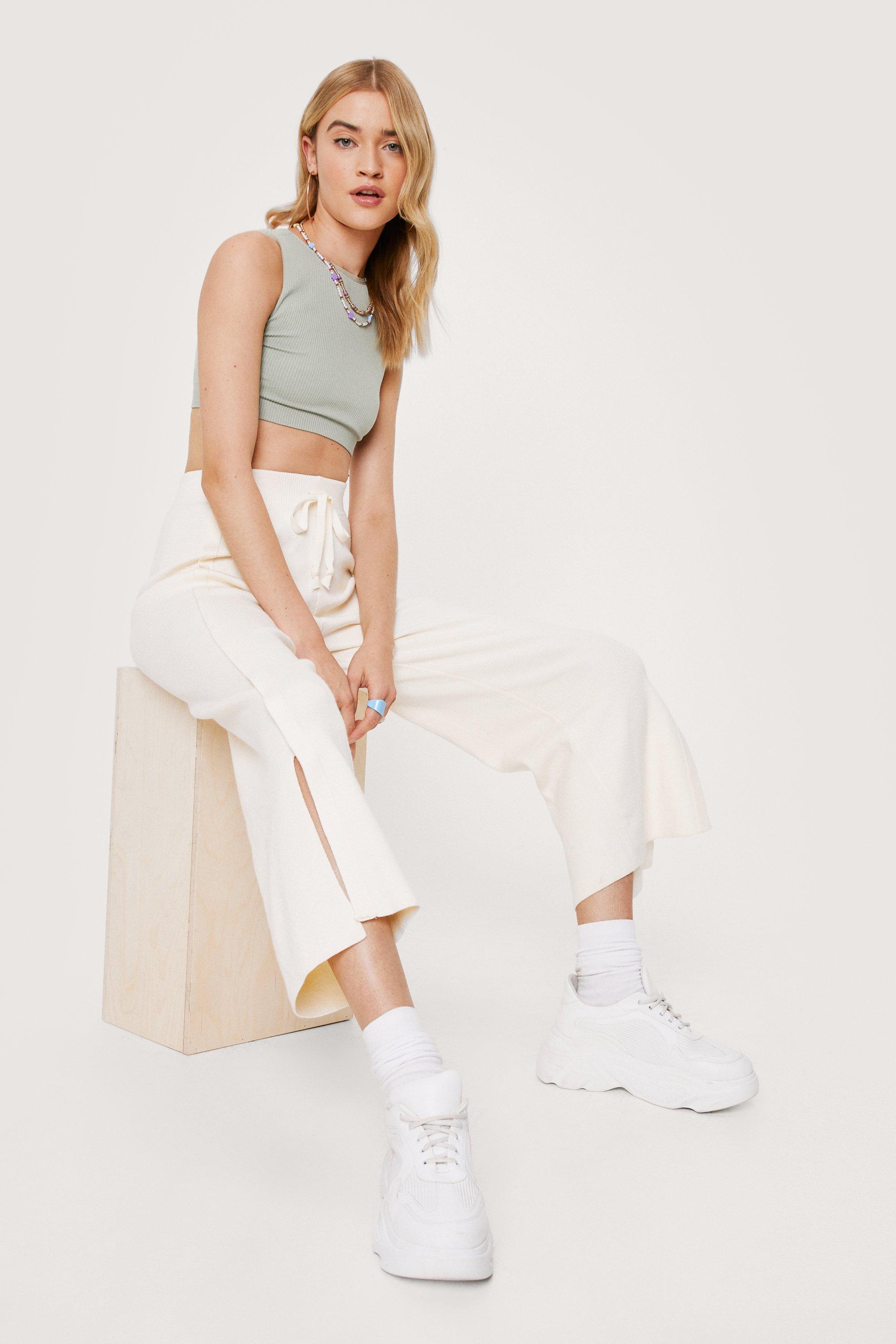 white wide leg joggers