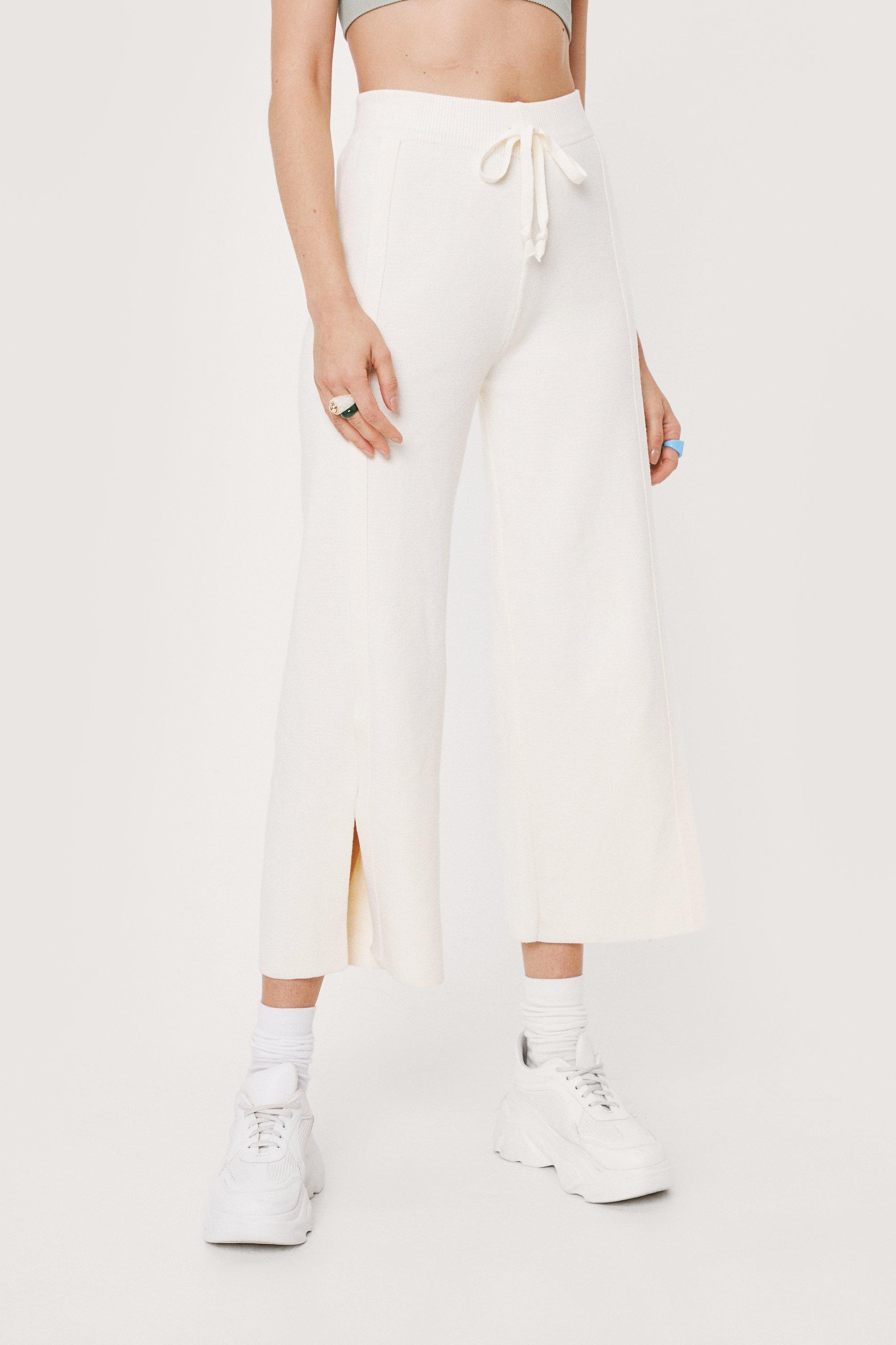 wide leg joggers white