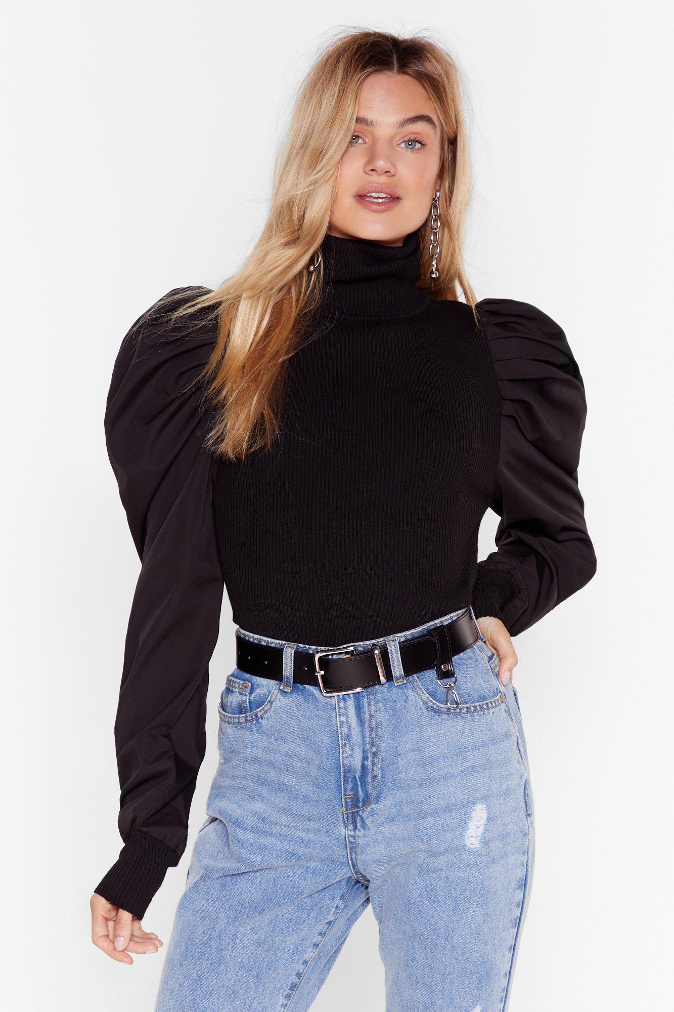 puff sleeve turtleneck sweater