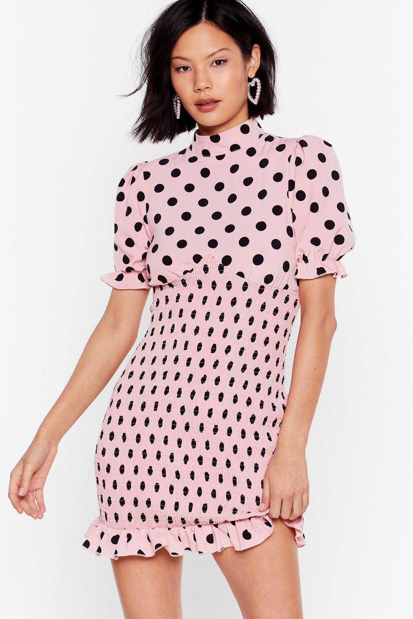 pink polka dot mini dress