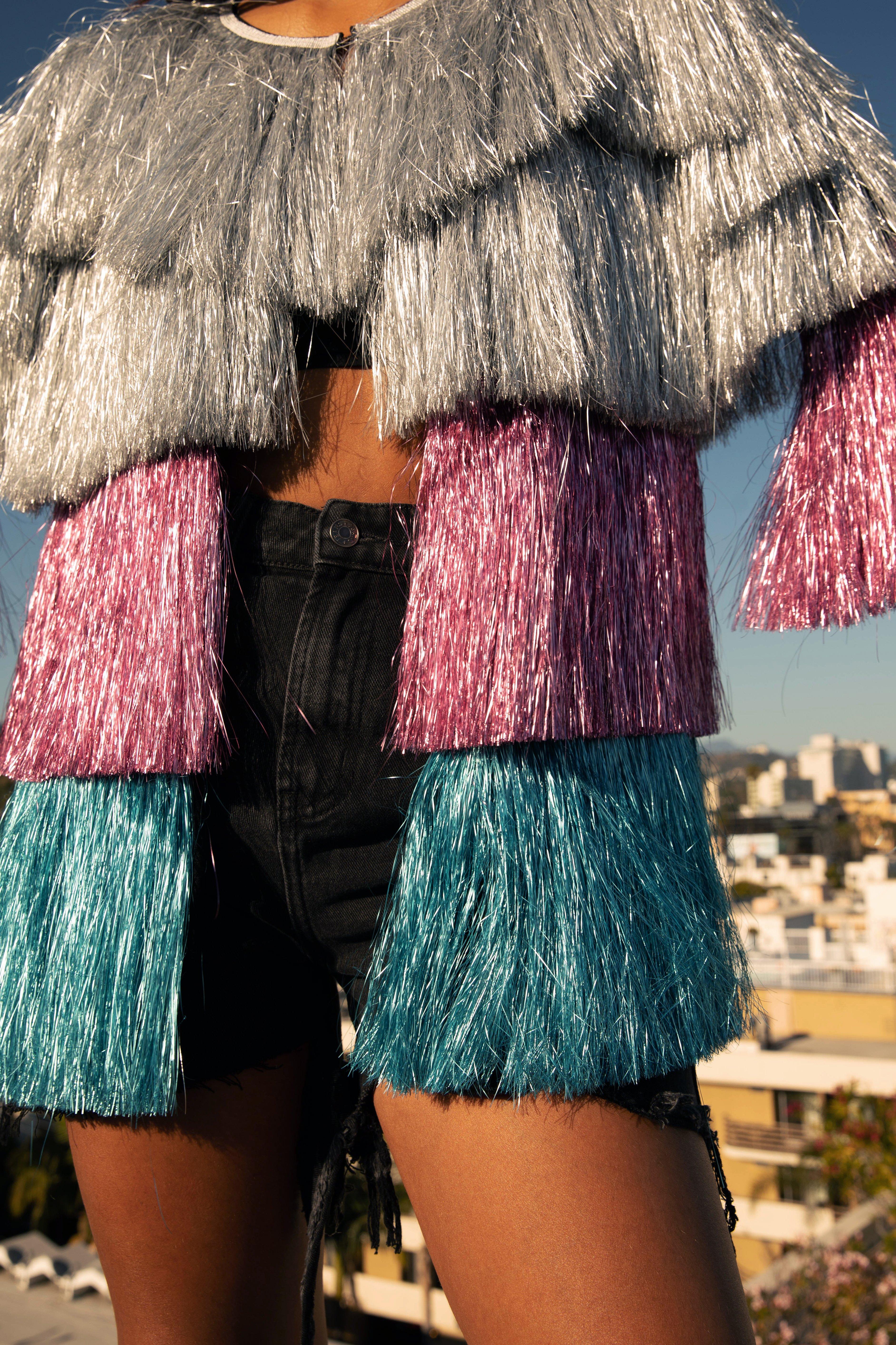 colorful fringe cardigan