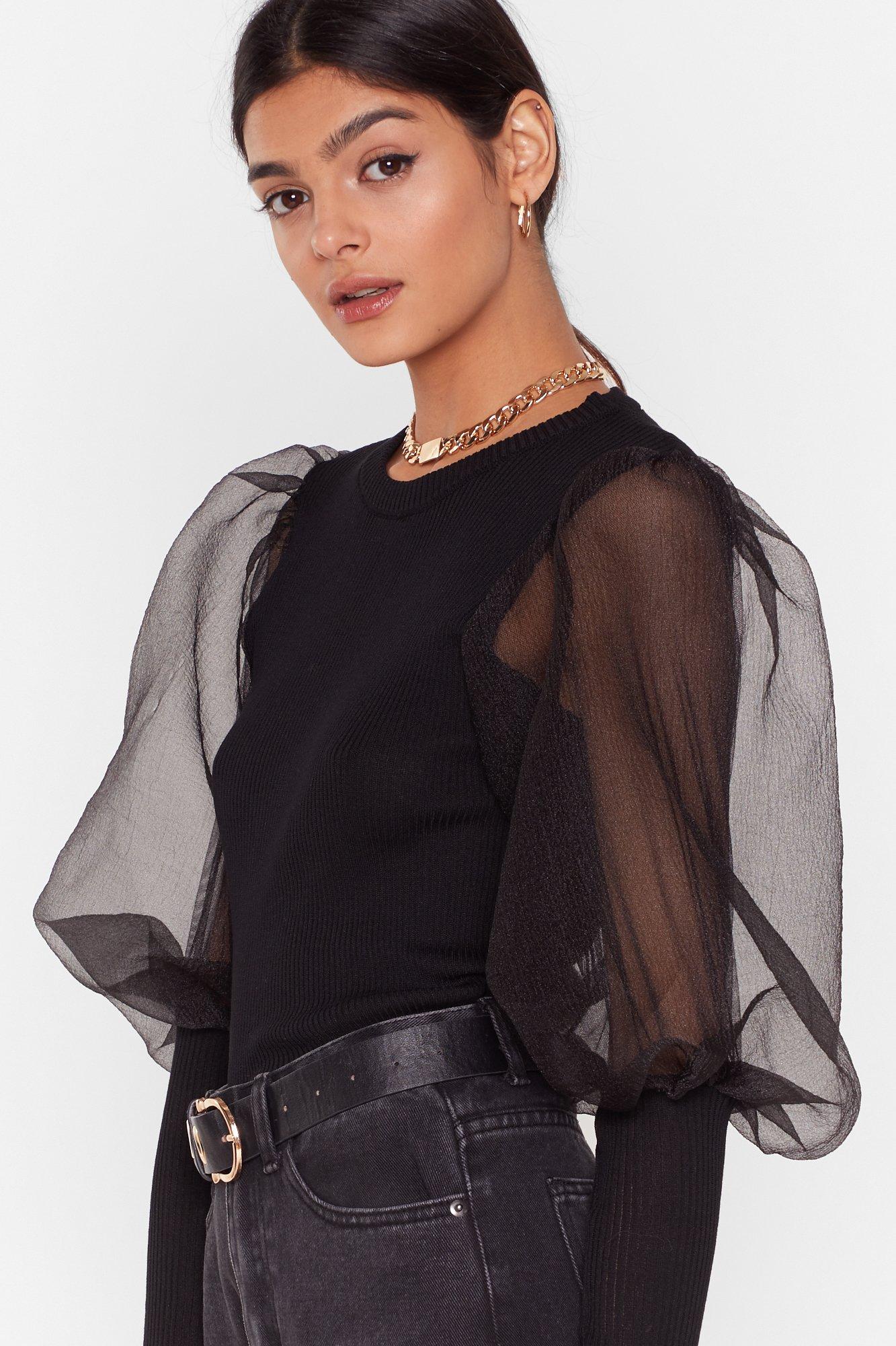 black jumper with see through sleeves