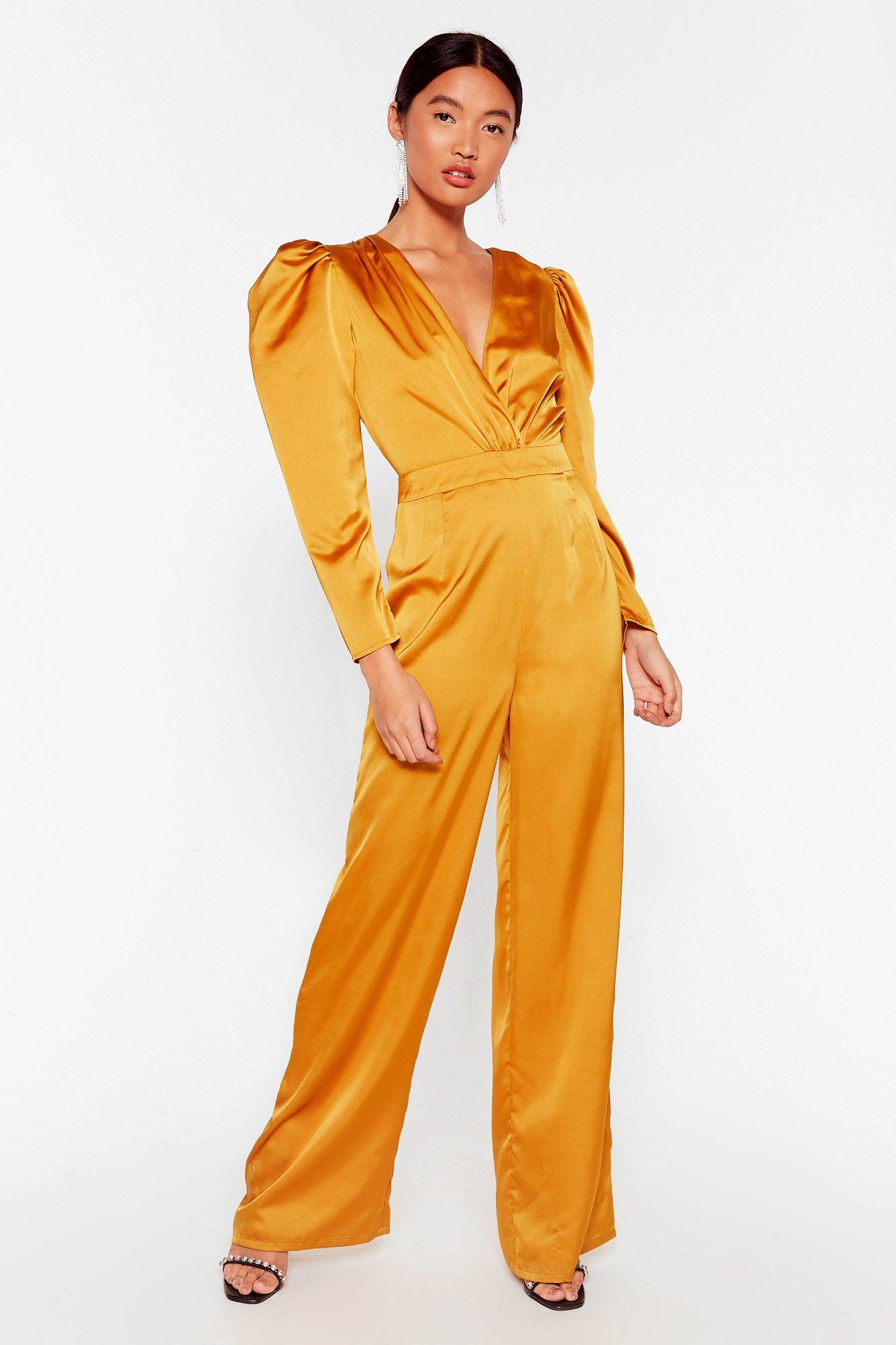 mustard satin jumpsuit