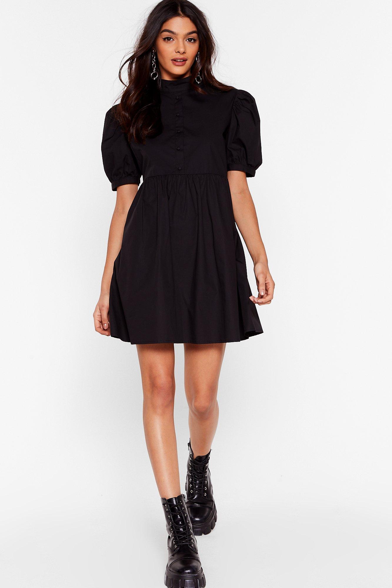 black high neck mini dress