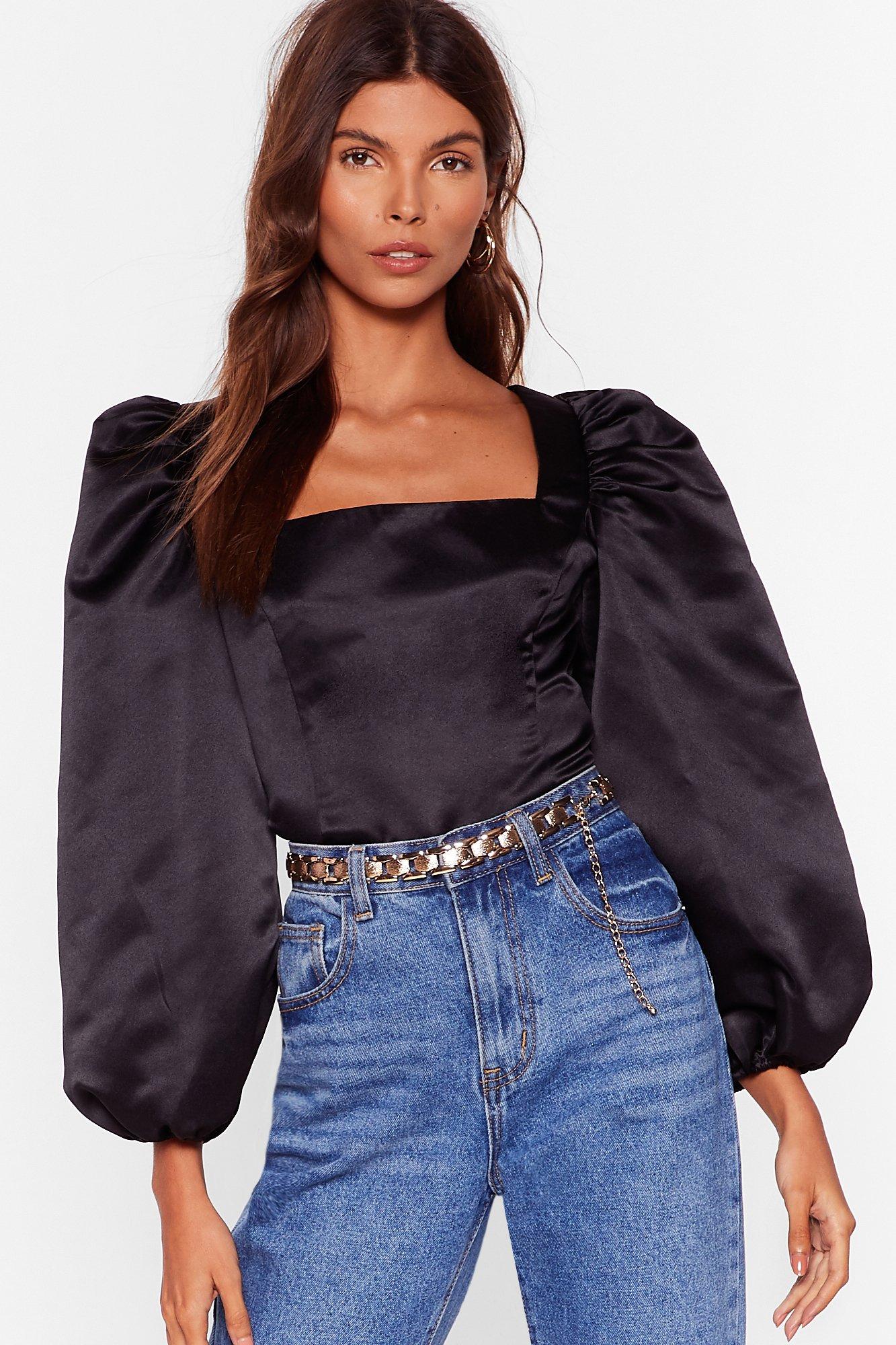 satin balloon sleeve top