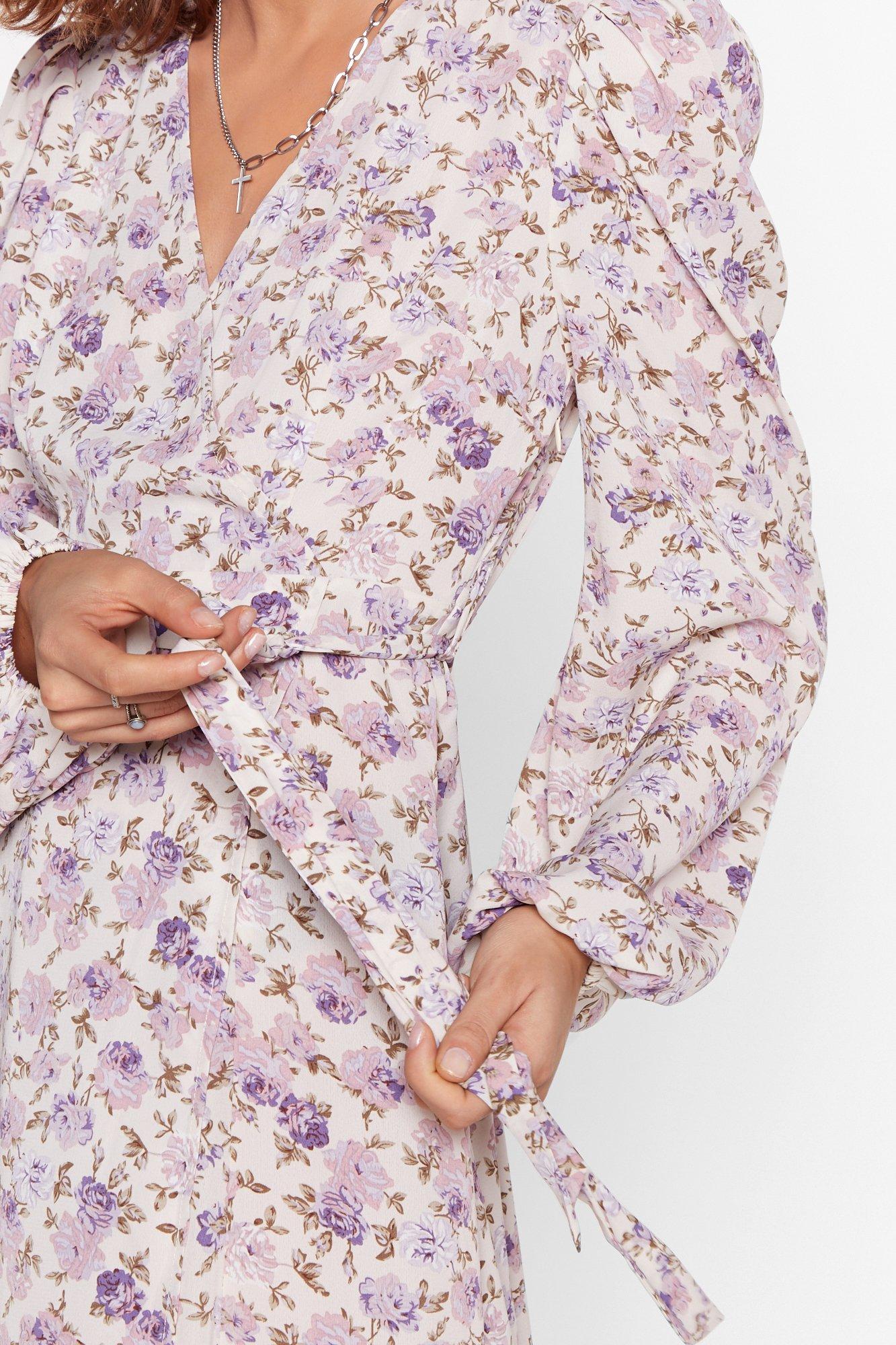 Lilac Wrap Midi Dress with V-Neckline 